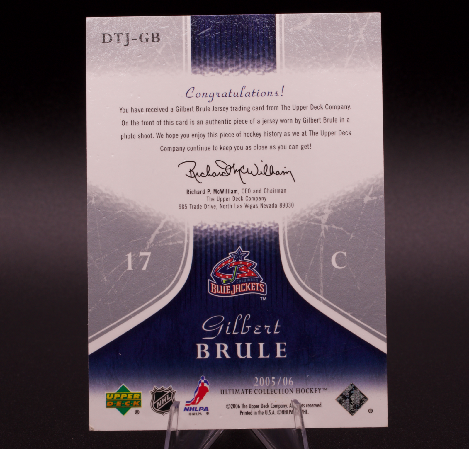 2005-06 UD Ultimate Collection Gilbert Brule Debut Threads Jersey /250 RC