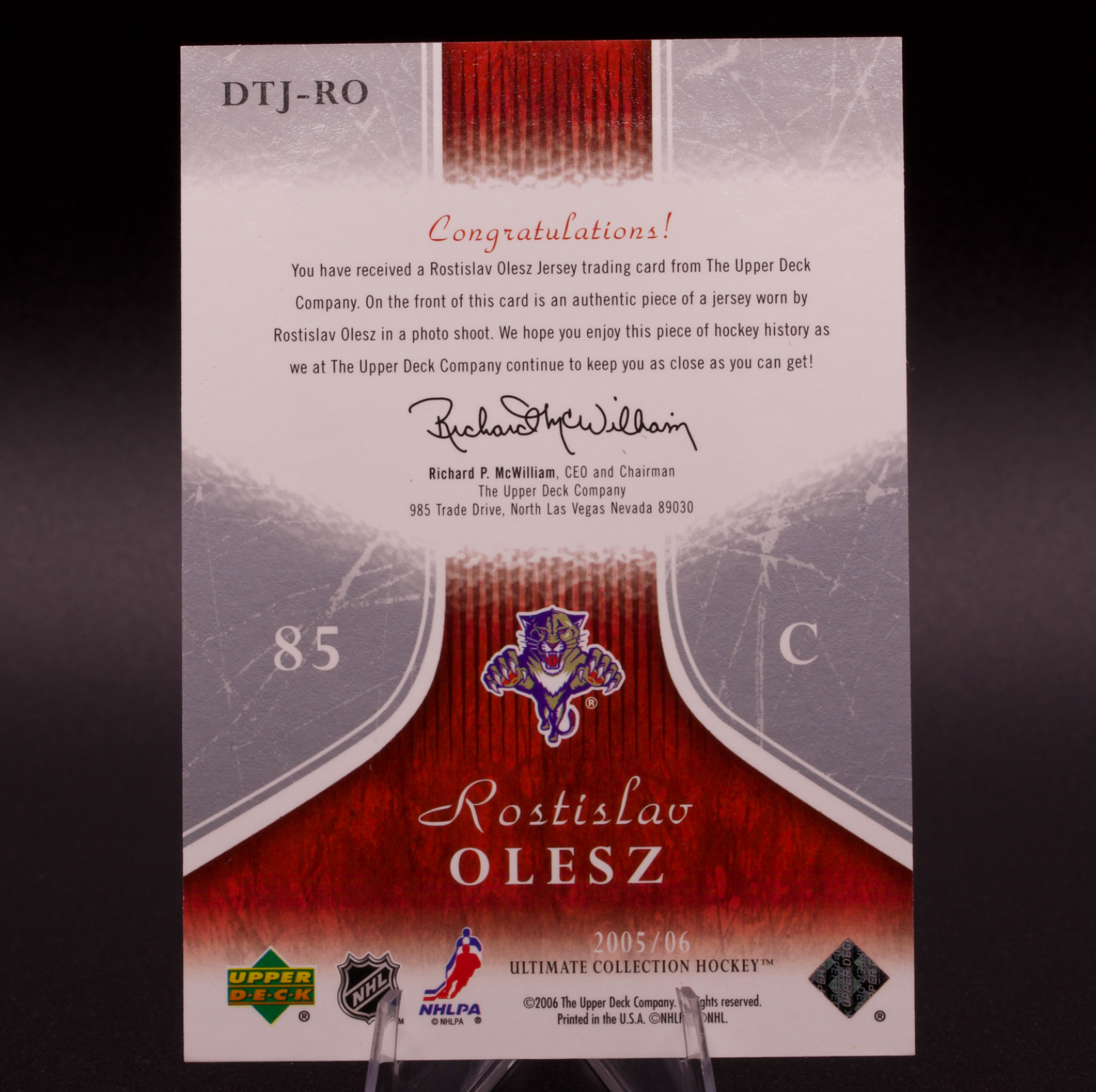 2005-06 UD Ultimate Collection Rostislav Olesz Debut Threads 3 Color Patch /250