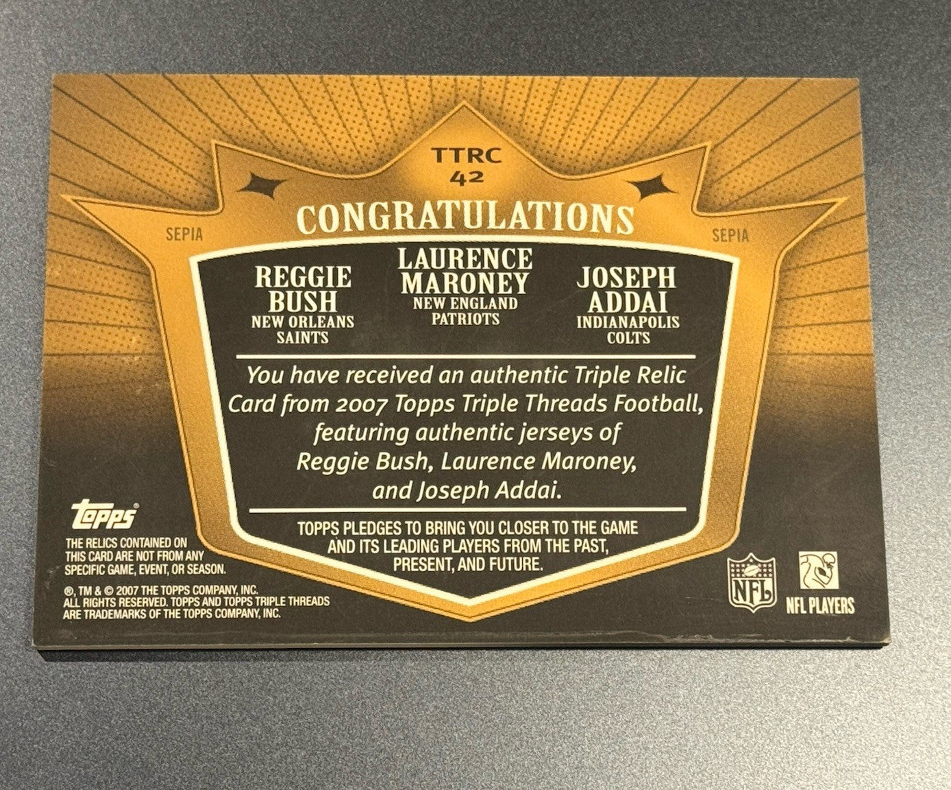 2007 Topps Triple Threads Bush/Maroney/Addai Sepia /27 • Triple Jersey Relic NFL