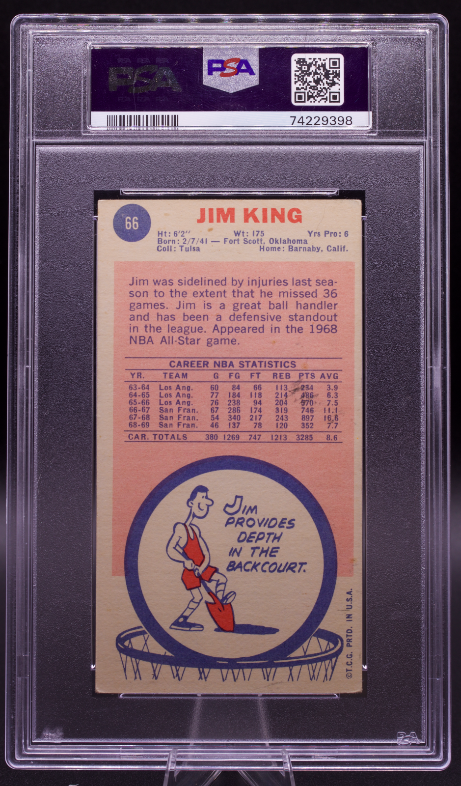 1969 Topps Jim King #66 PSA 3 MK AUTO 10 Signed Cincinnati Royals Tallboy