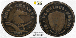 1787 New Jersey Colonial Copper 1/2P Coin Sprig Above Plow Variety PCGS F12