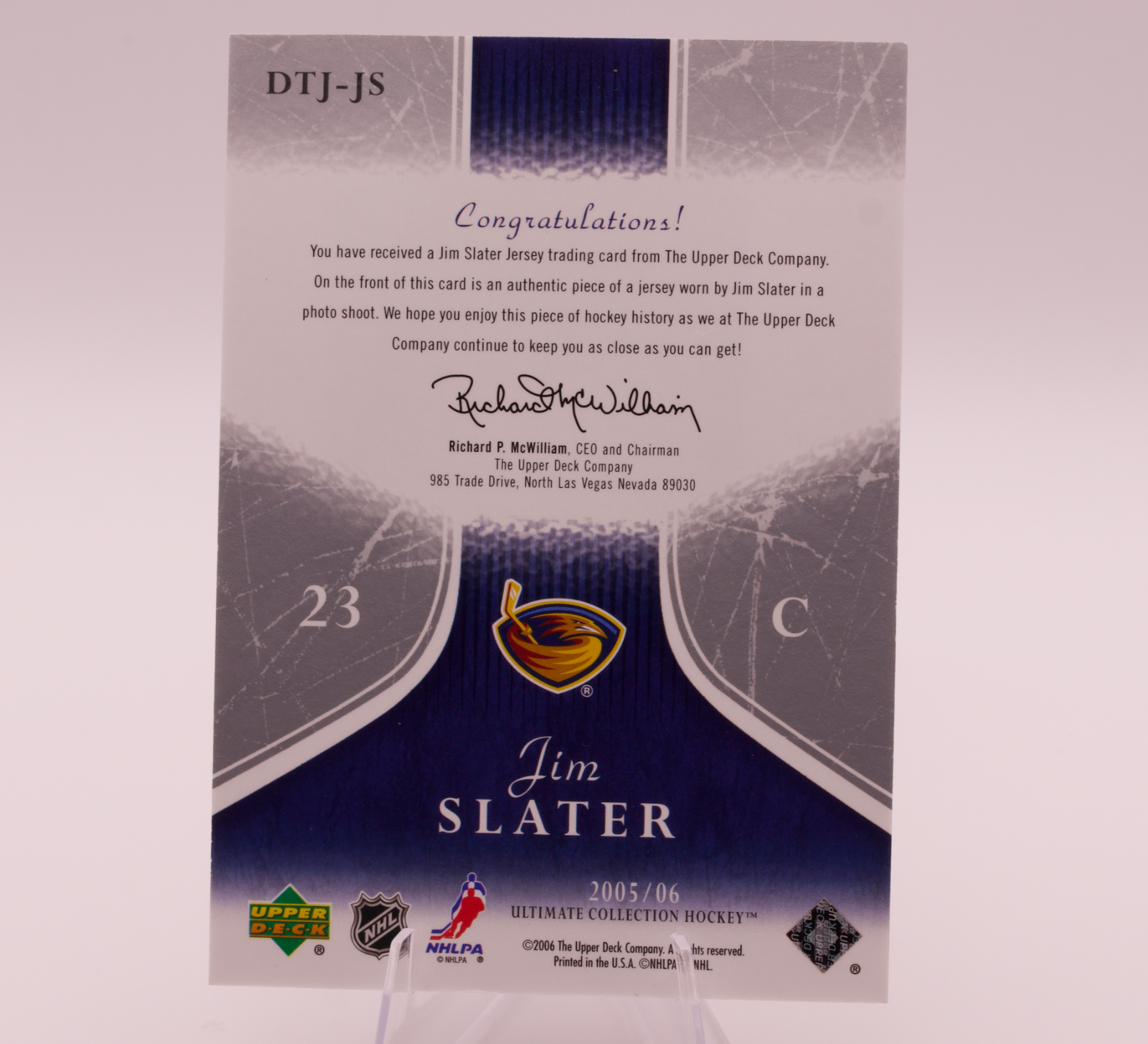 2005-06 Upper Deck Ultimate Collection Jim Slater Debut Threads Jersey /250