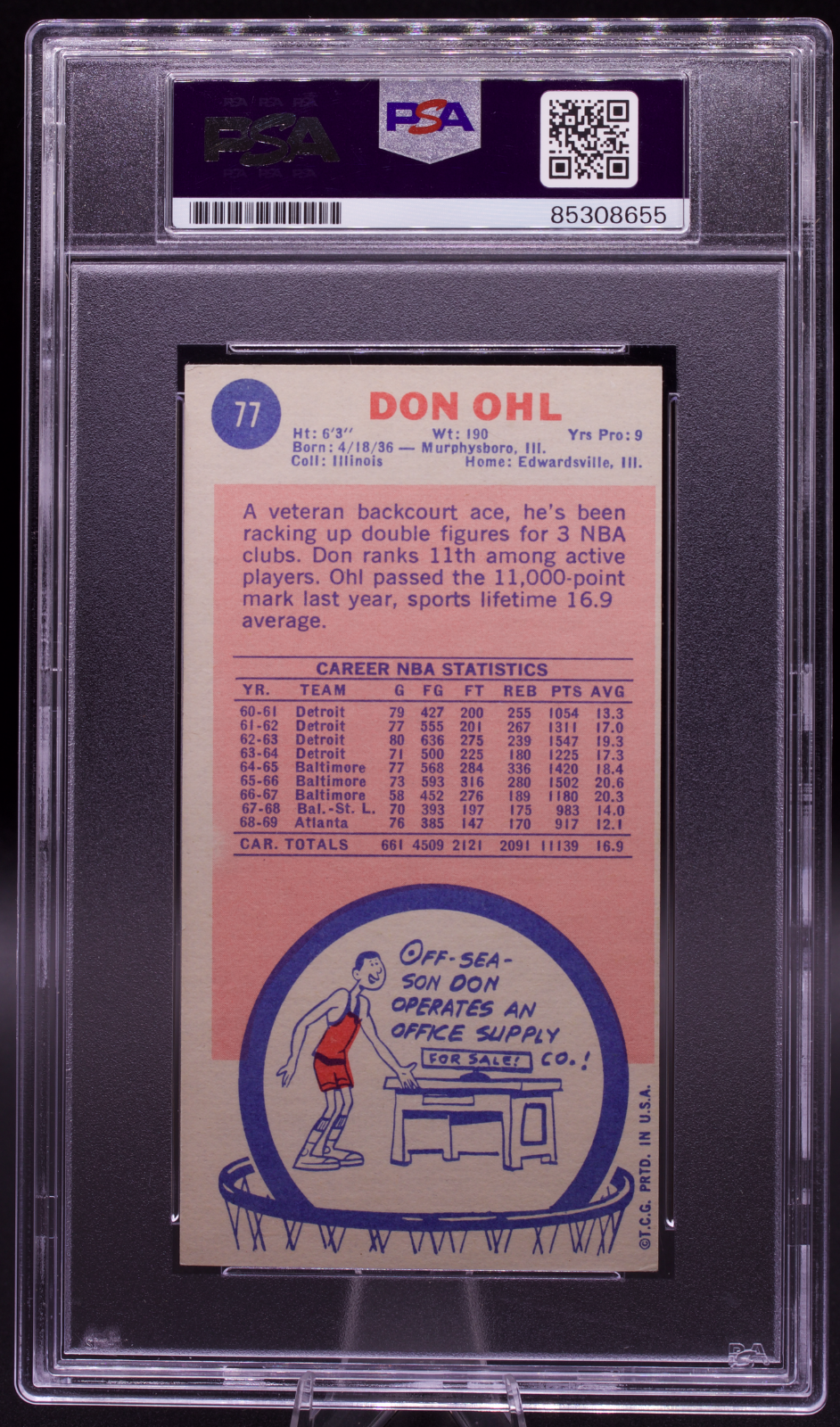 1969 Topps Don Ohl #77 PSA Authentic Auto Signed Atlanta Hawks Tallboy