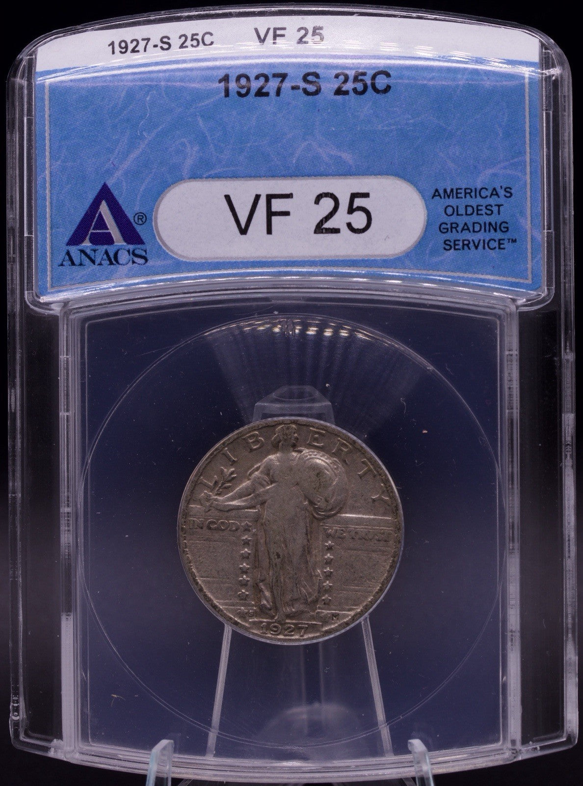1927-S Standing Liberty Quarter ANACS VF25 Circulated Silver 25C US Coin