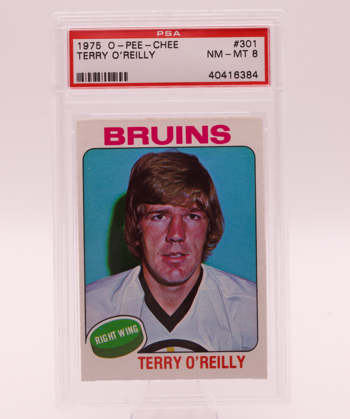 1975 O-Pee-Chee #301 Terry O'Reilly PSA 8 NM-MT Boston Bruins Right Wing Taz