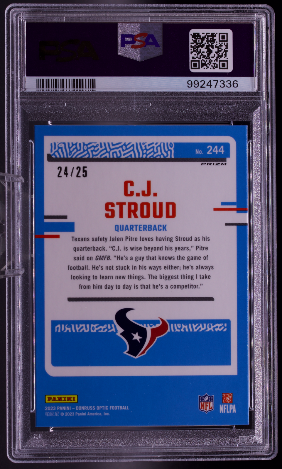 CJ Stroud 2023 Optic Black Pandora RC /25 PSA 9 MINT Texans Rated Rookie #244