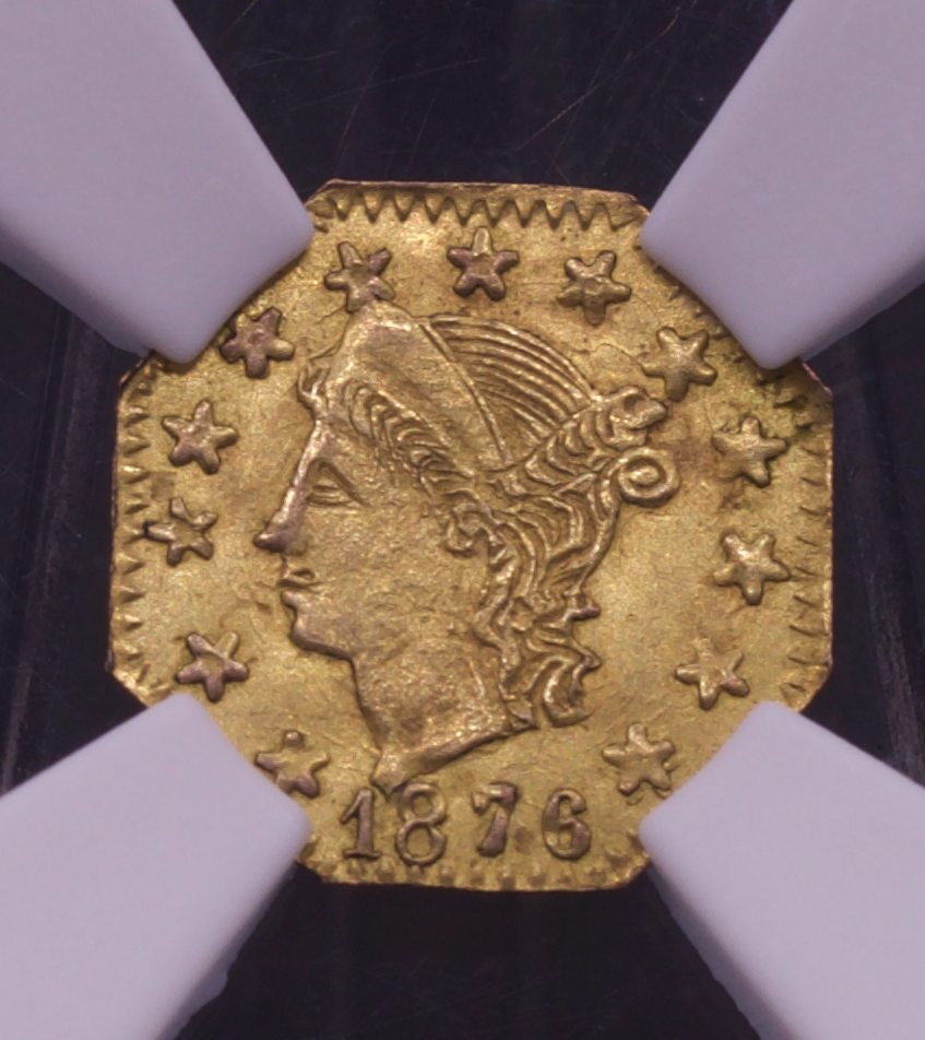 1876 Octagonal Gold Quarter Dollar BG-780 NGC MS64 Octagonal Liberty Cali Gold