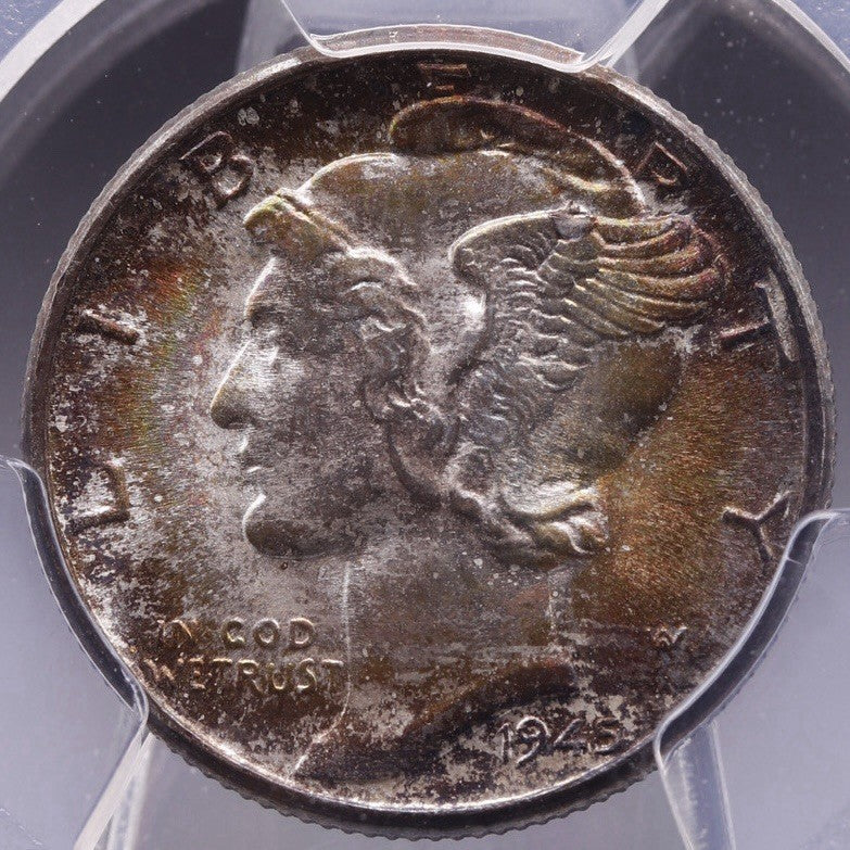 1945-D Mercury Dime 10C Silver PCGS MS67+ FB Full Bands Gem Rainbow Toned