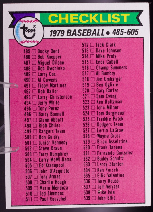1979 Topps #602 Checklist 485-605 Unmarked Pink Vintage Baseball Card
