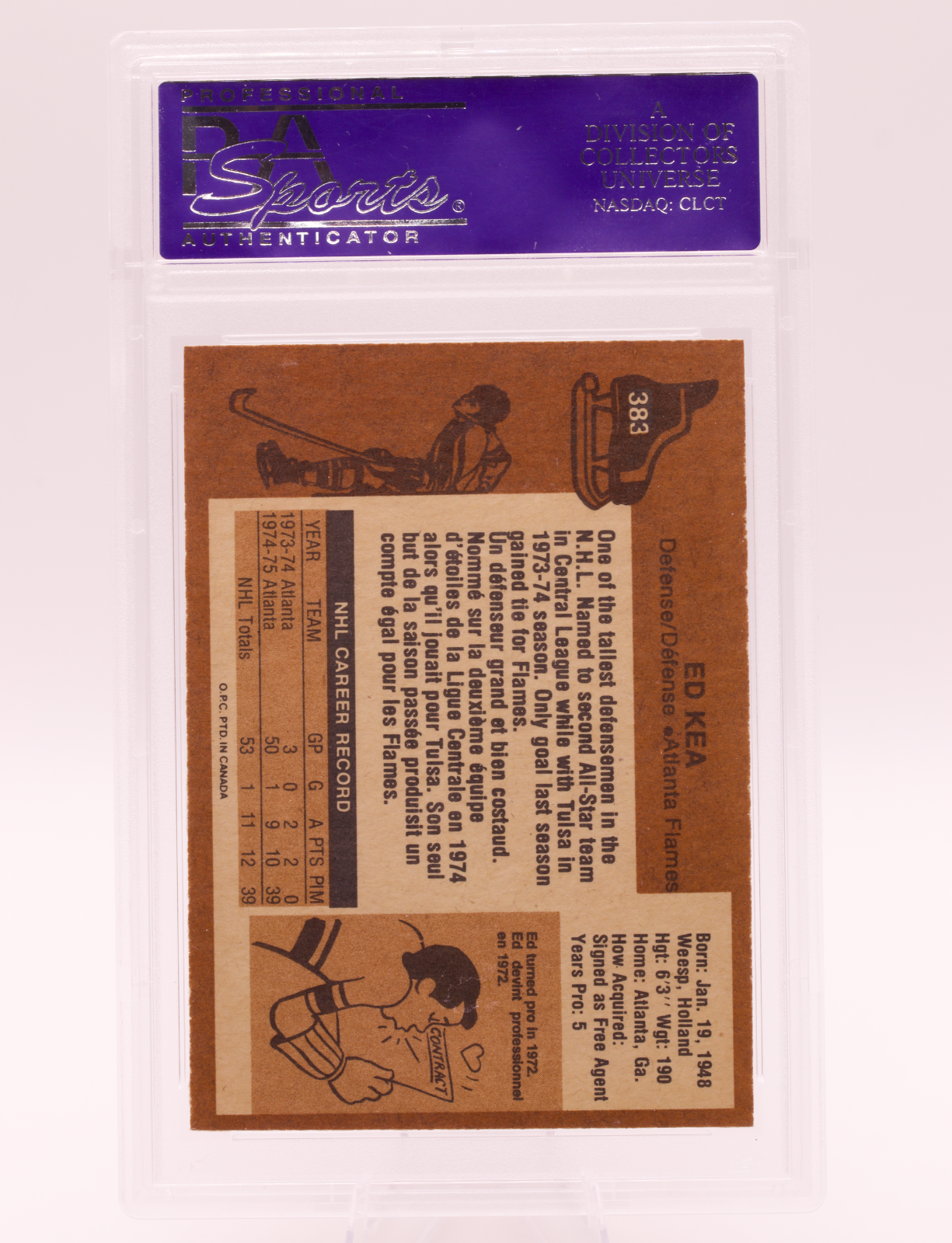 1975 O-Pee-Chee #383 Ed Kea PSA 8 NM-MT Atlanta Flames OPC Vintage Hockey Card