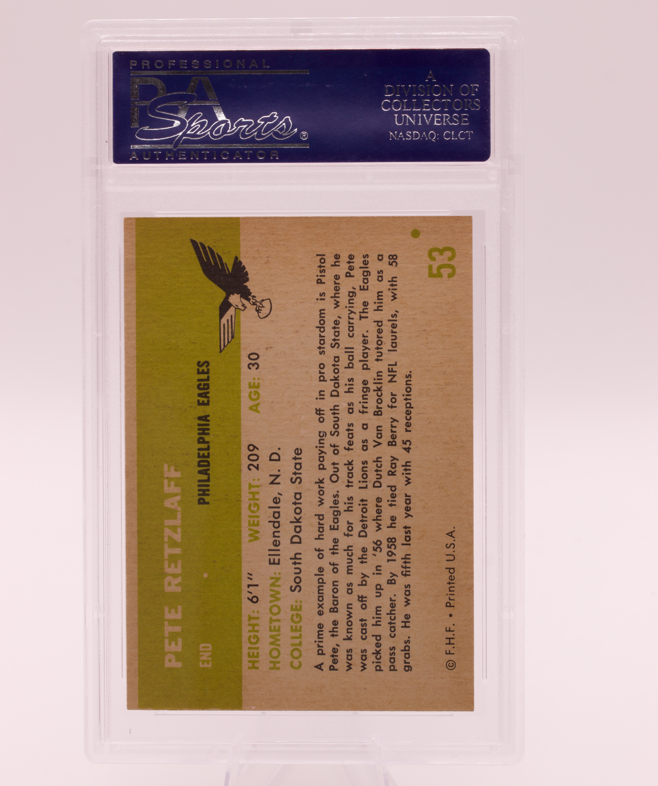 1961 Fleer #53 Pete Retzlaff PSA 8 NM-MT Philadelphia Eagles Football