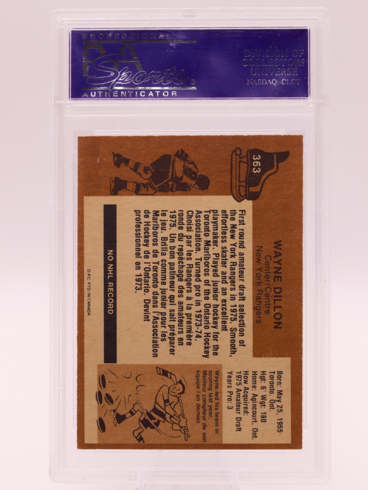 1975 O-Pee-Chee #363 Wayne Dillon PSA 8 NM-MT New York Rangers OPC Hockey