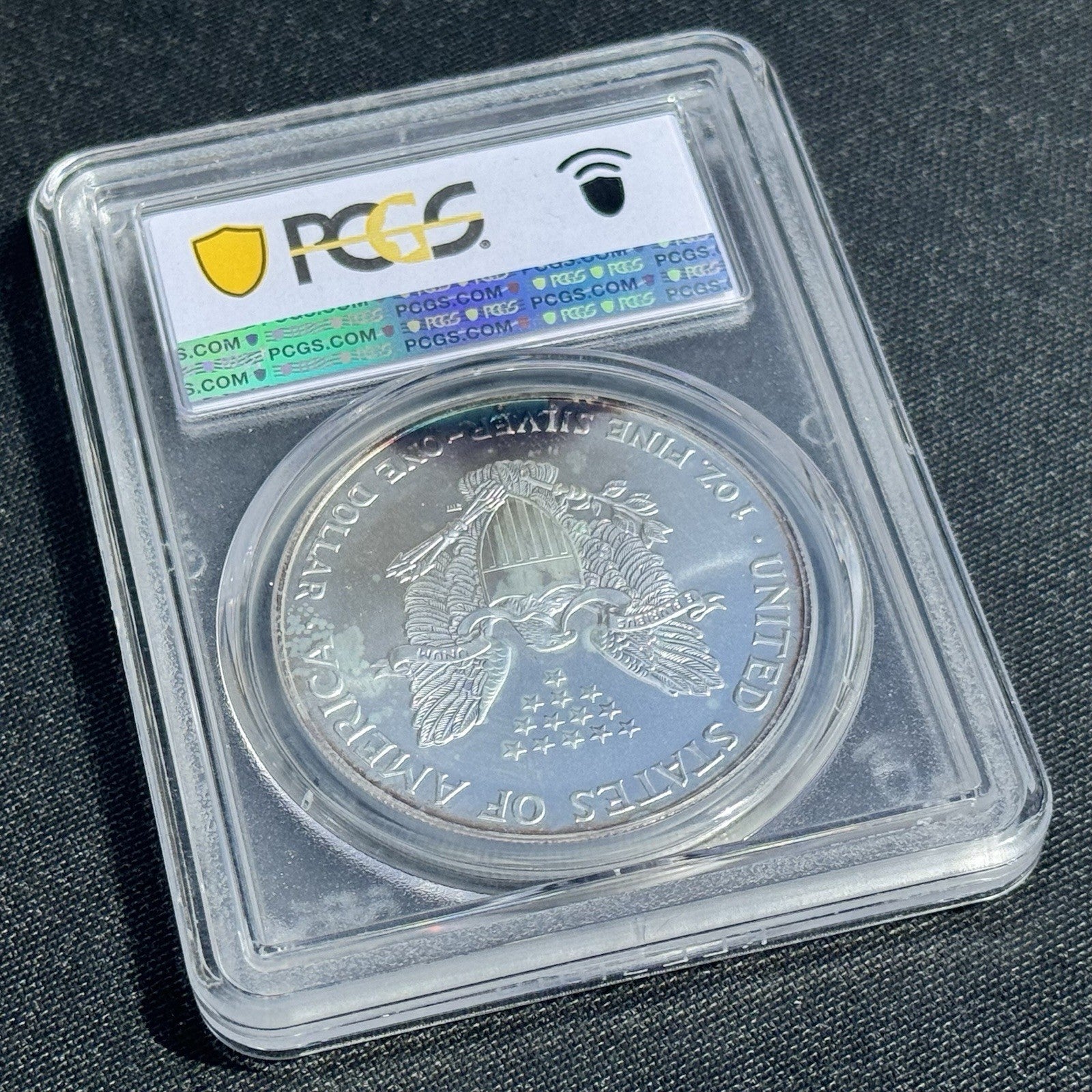 2001 Silver Eagle PCGS MS68 • Purple Rim Toning • Collector Eye Appeal
