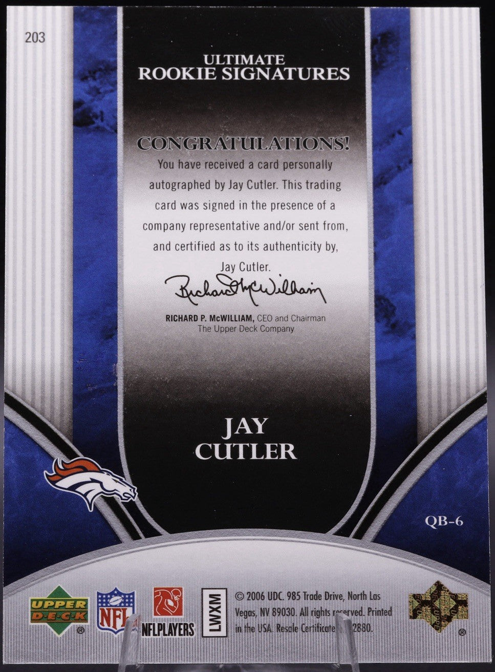 2006 Ultimate Collection Jay Cutler Rookie Auto RC #85/99 • Denver Broncos QB