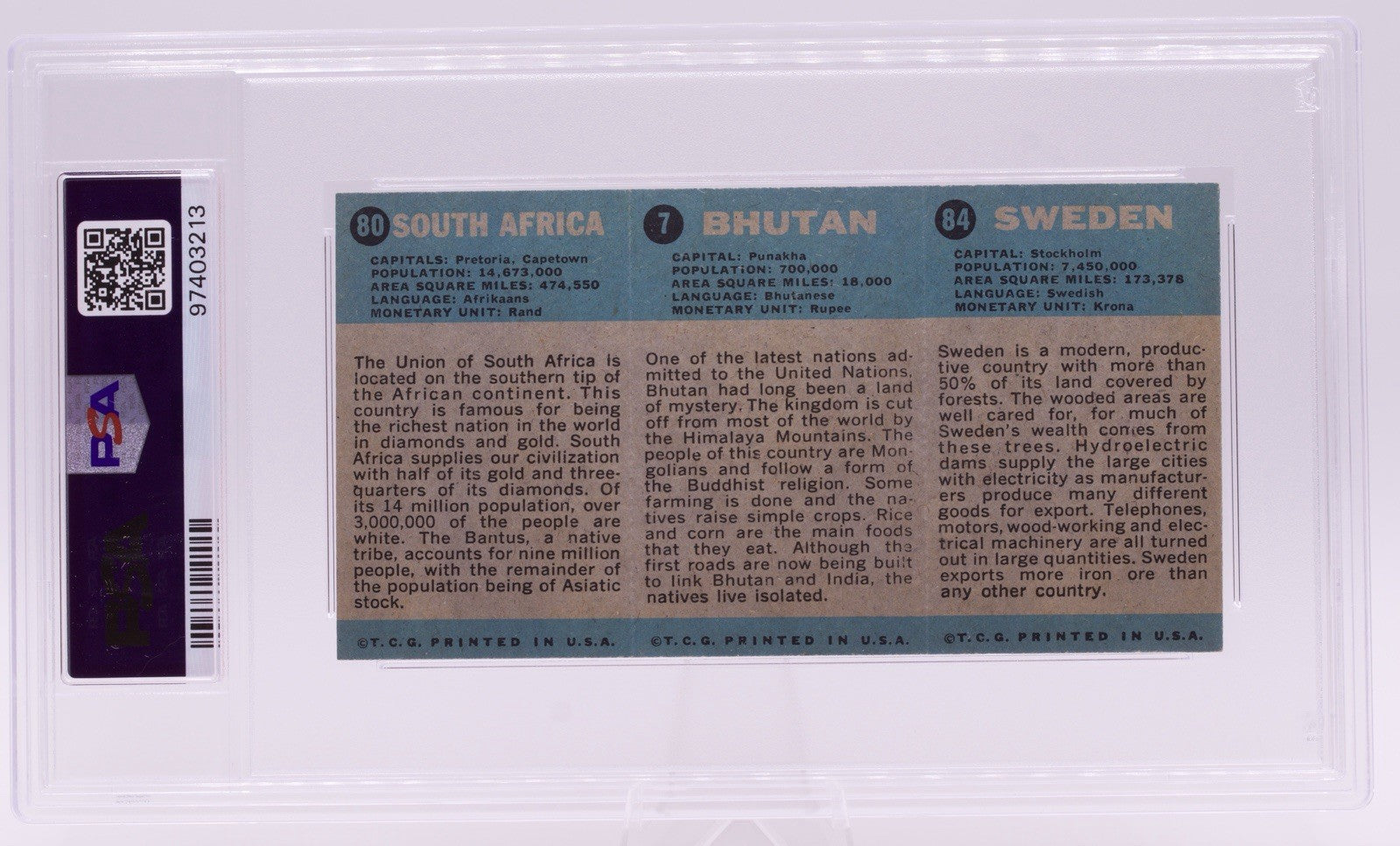 1963 Flag Midgee Cards Sweden Bhutan South Africa PSA VG 3 Vintage Strip