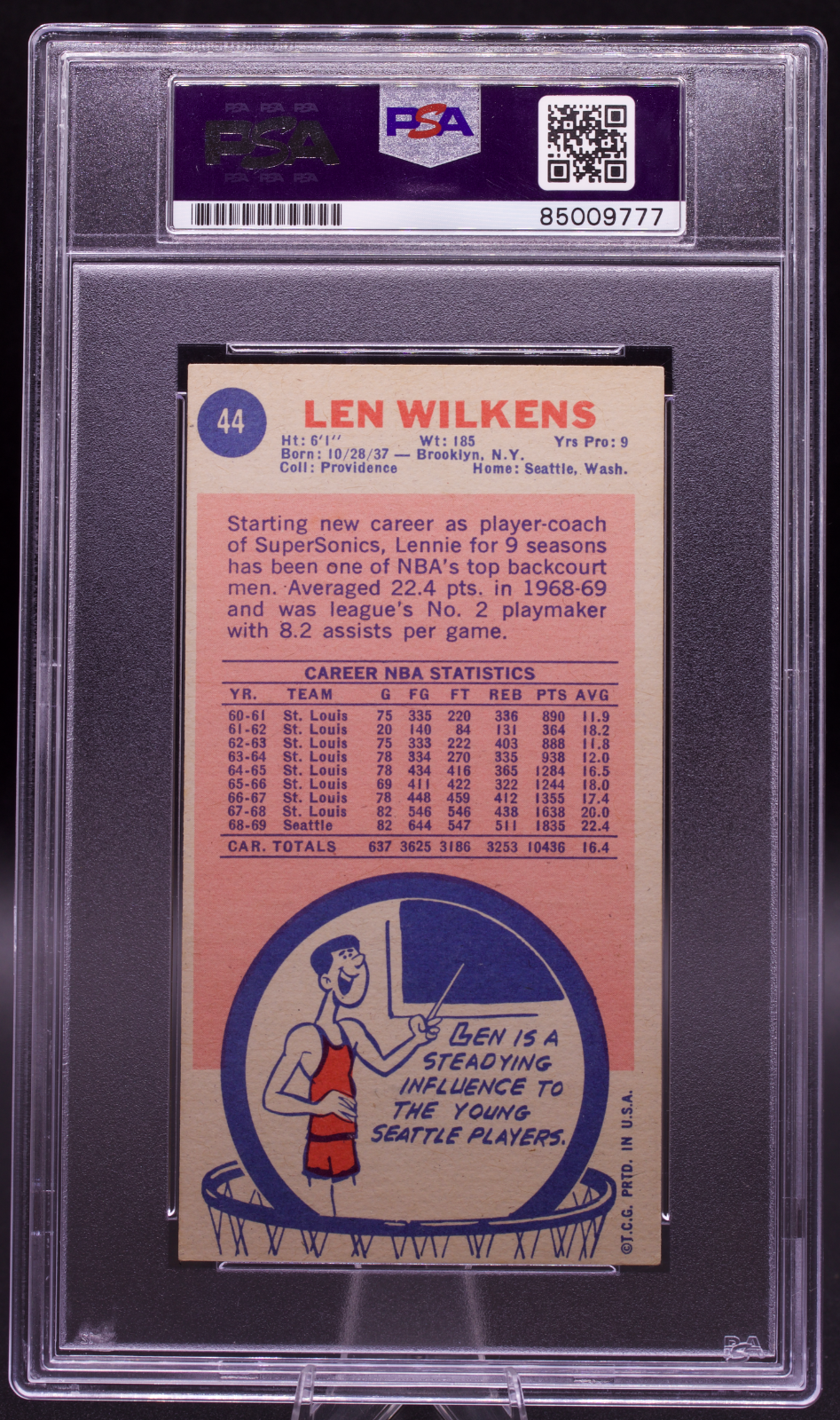 1969 Topps Len Wilkens #44 PSA Authentic Auto Signed Seattle Tallboy Vintage