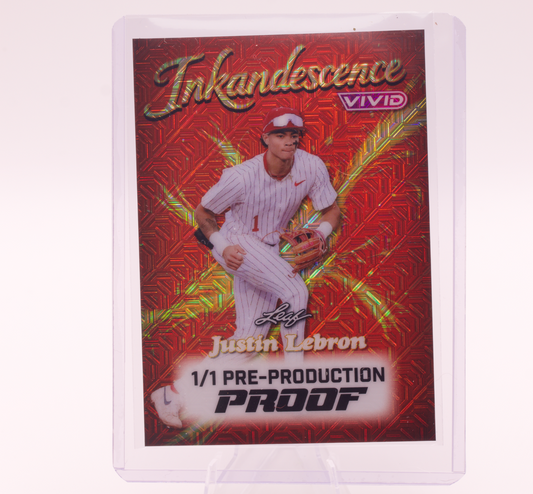 2026 Leaf Vivid Justin Lebron Inkandescence 1/1 Pre-Production Proof Reds SS