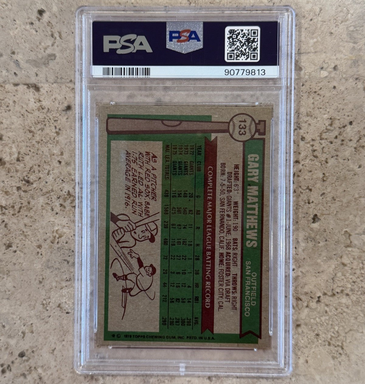 1976 Topps Gary Matthews #133 PSA 8 NM-MT San Francisco Giants Outfield Baseball
