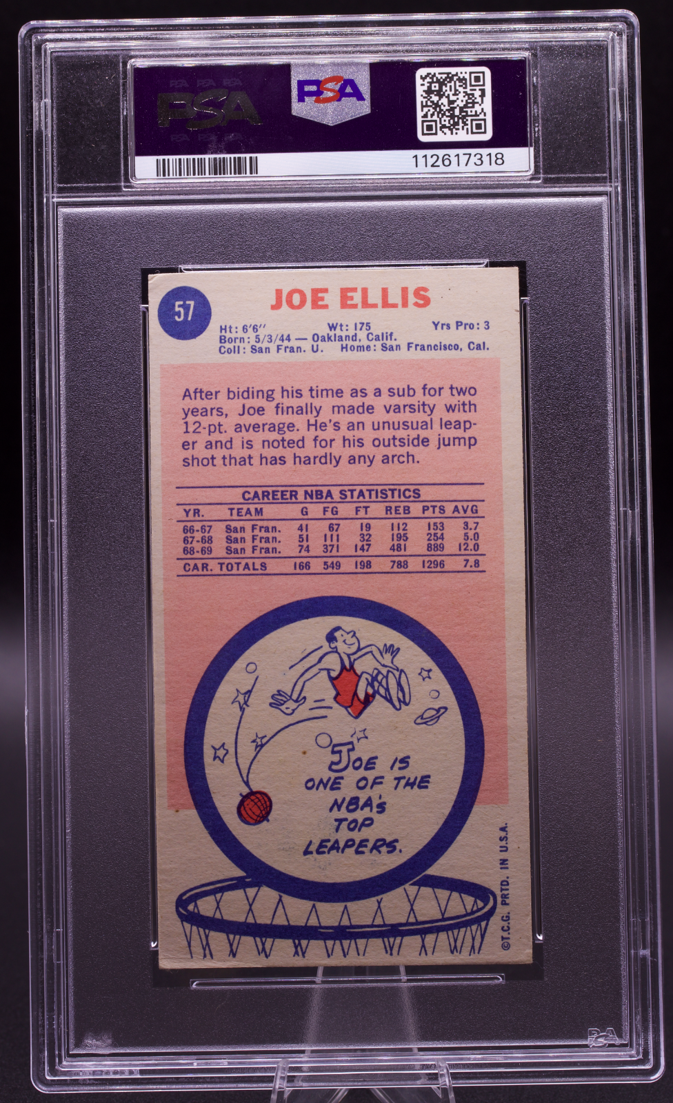 1969 Topps Joe Ellis #57 PSA Authentic Auto Signed SF Warriors Tallboy Rookie