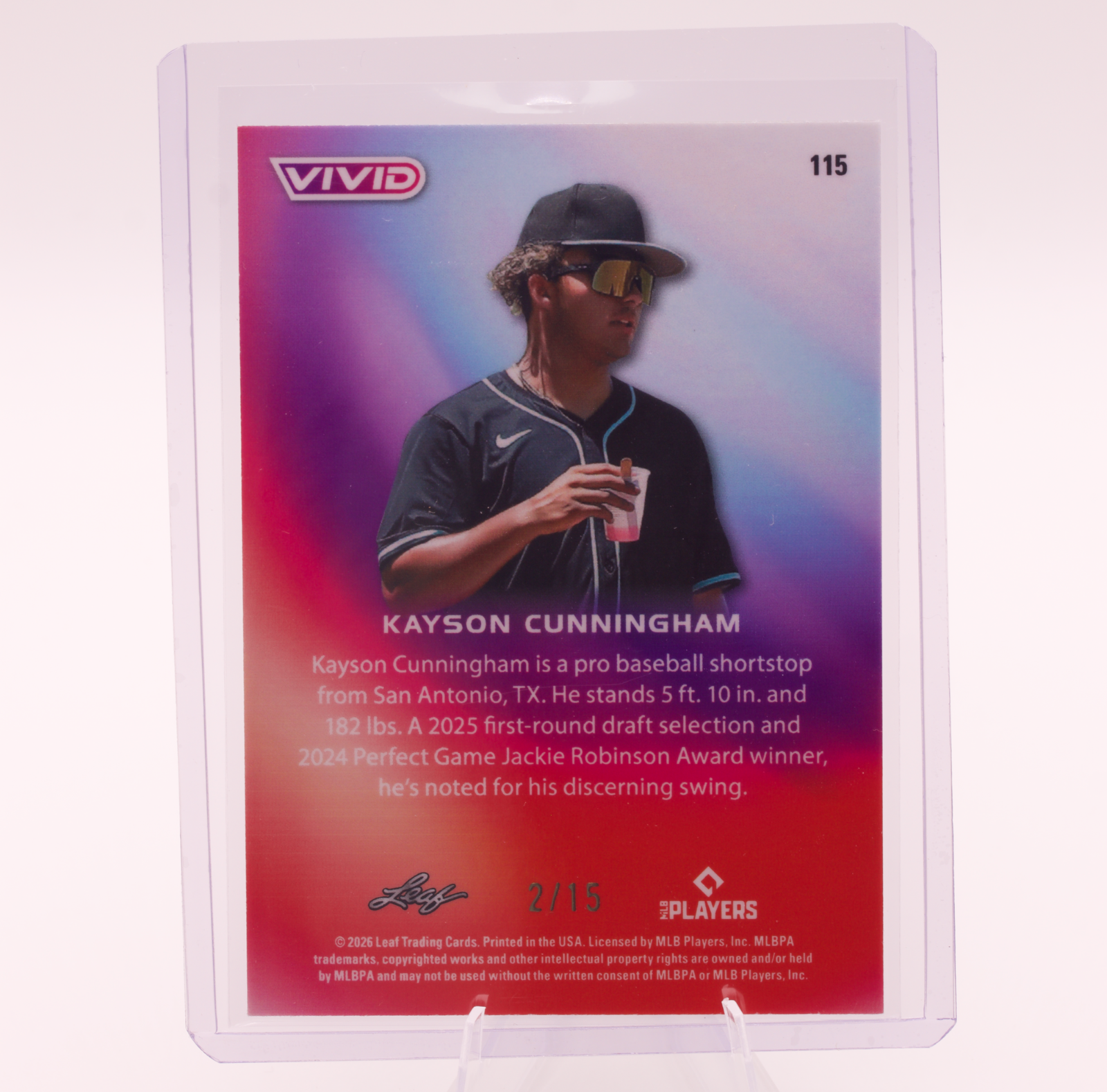 2026 Leaf Vivid Kayson Cunningham #115 /15 Diamondbacks Rookie Card Numbered