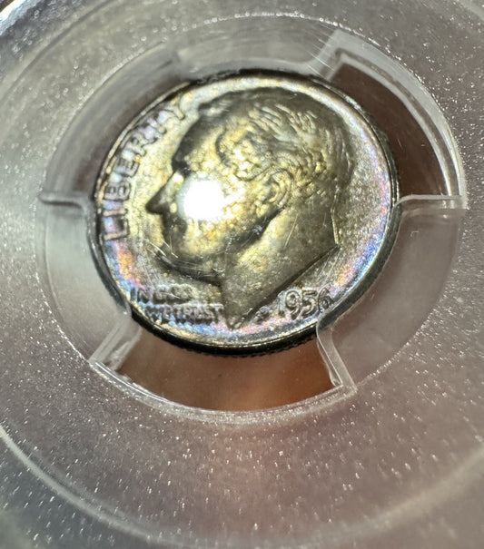 1956 Roosevelt Dime PCGS MS66 • Violet-Blue Toned • Brilliant Type Coin