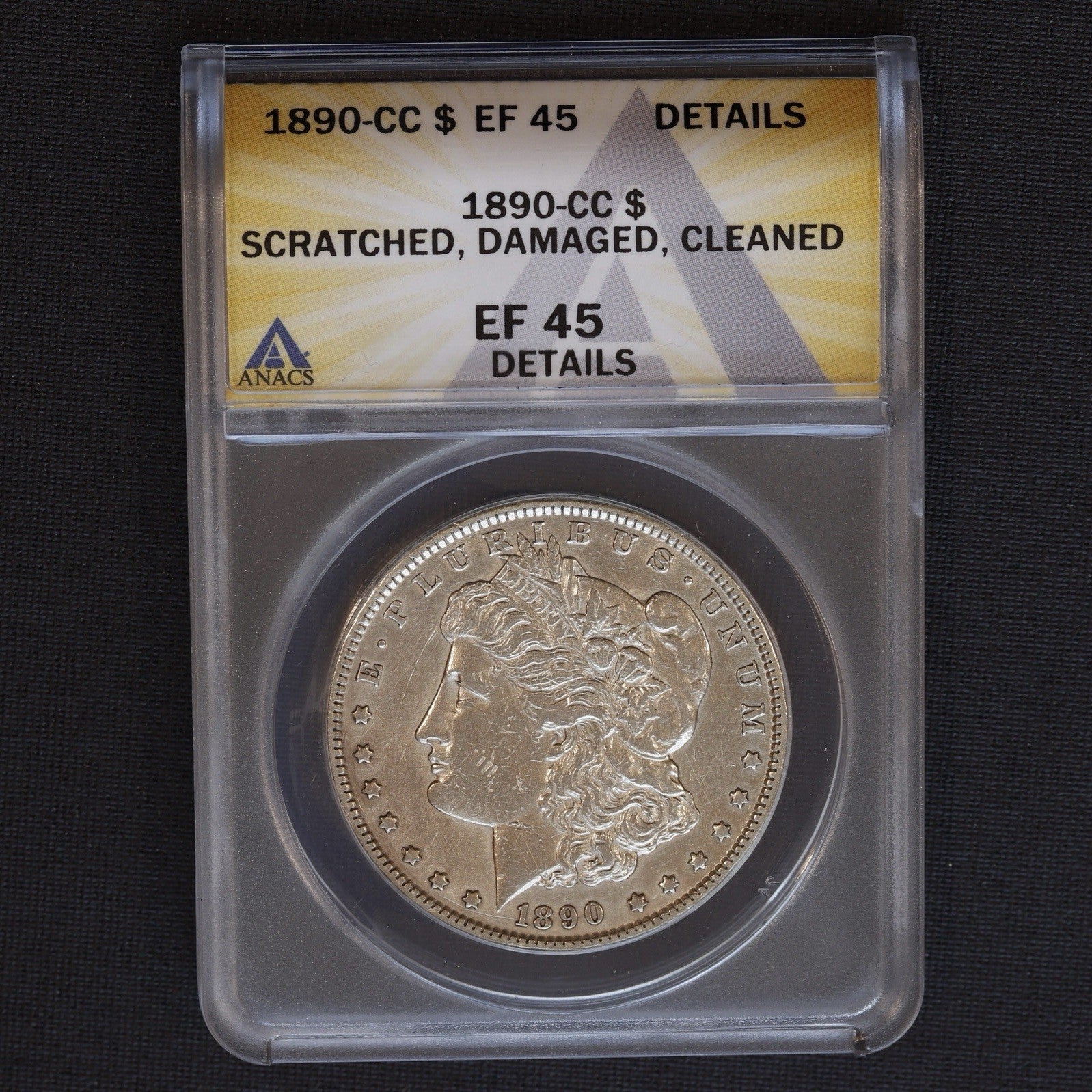 1890-CC Morgan Silver Dollar $1 ANACS EF45 Details Carson City Cleaned Damaged