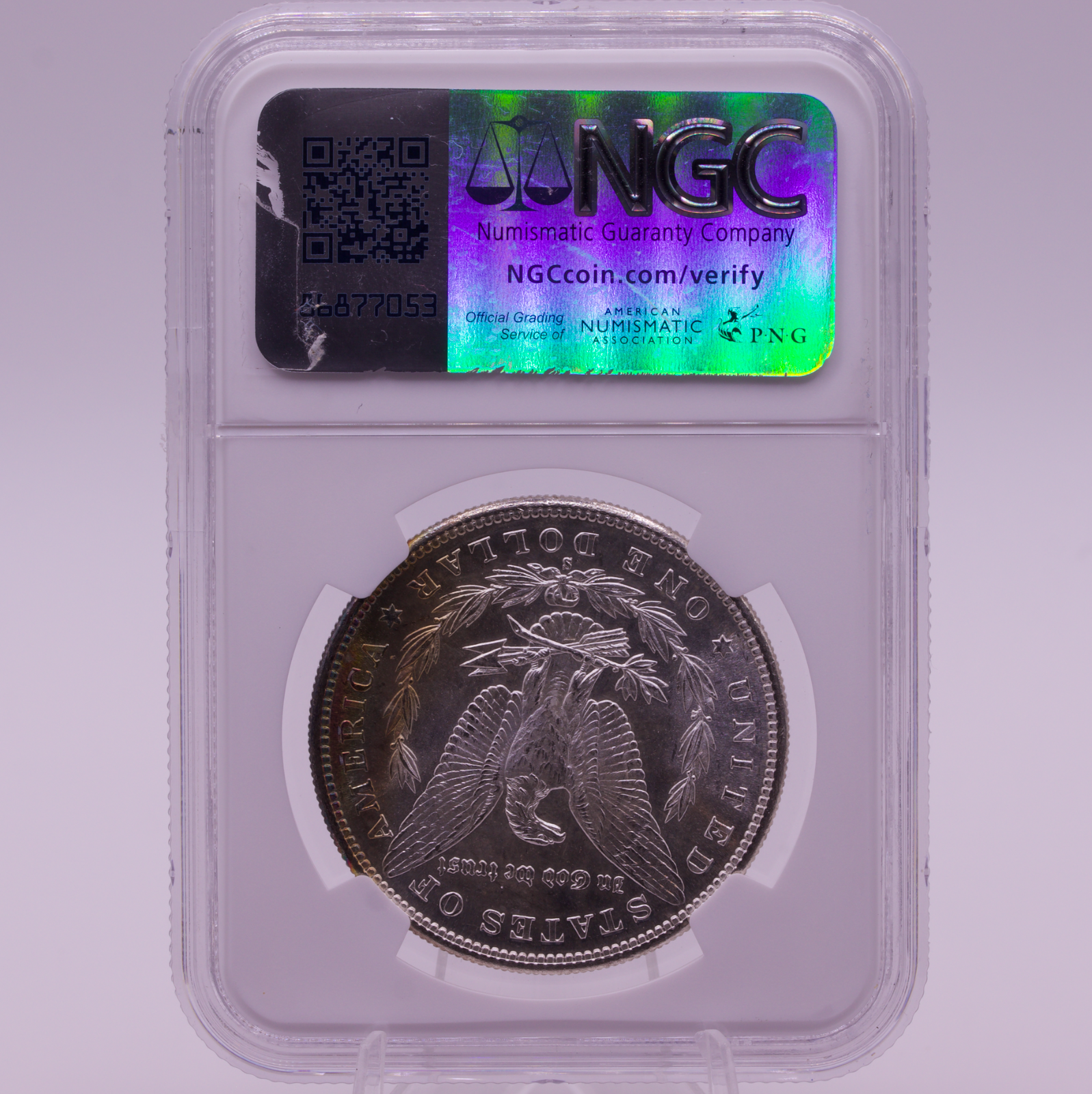 1881-S Morgan Dollar NGC MS64 Blast White Obverse Rainbow Rim Reverse Toned