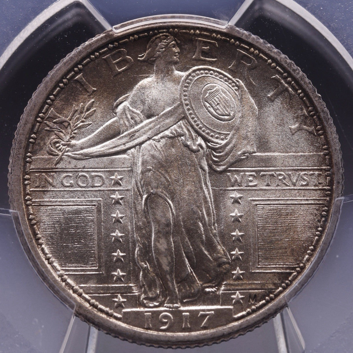 1917 Type 1 Standing Liberty Quarter PCGS MS66+ FH Light Golden Toned