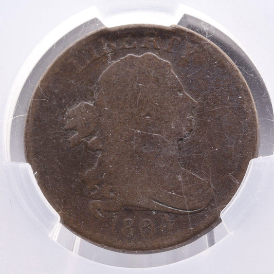 1804 Draped Bust Half Cent CAC G Details Damage Crosslet 4 Stems Early US Coin