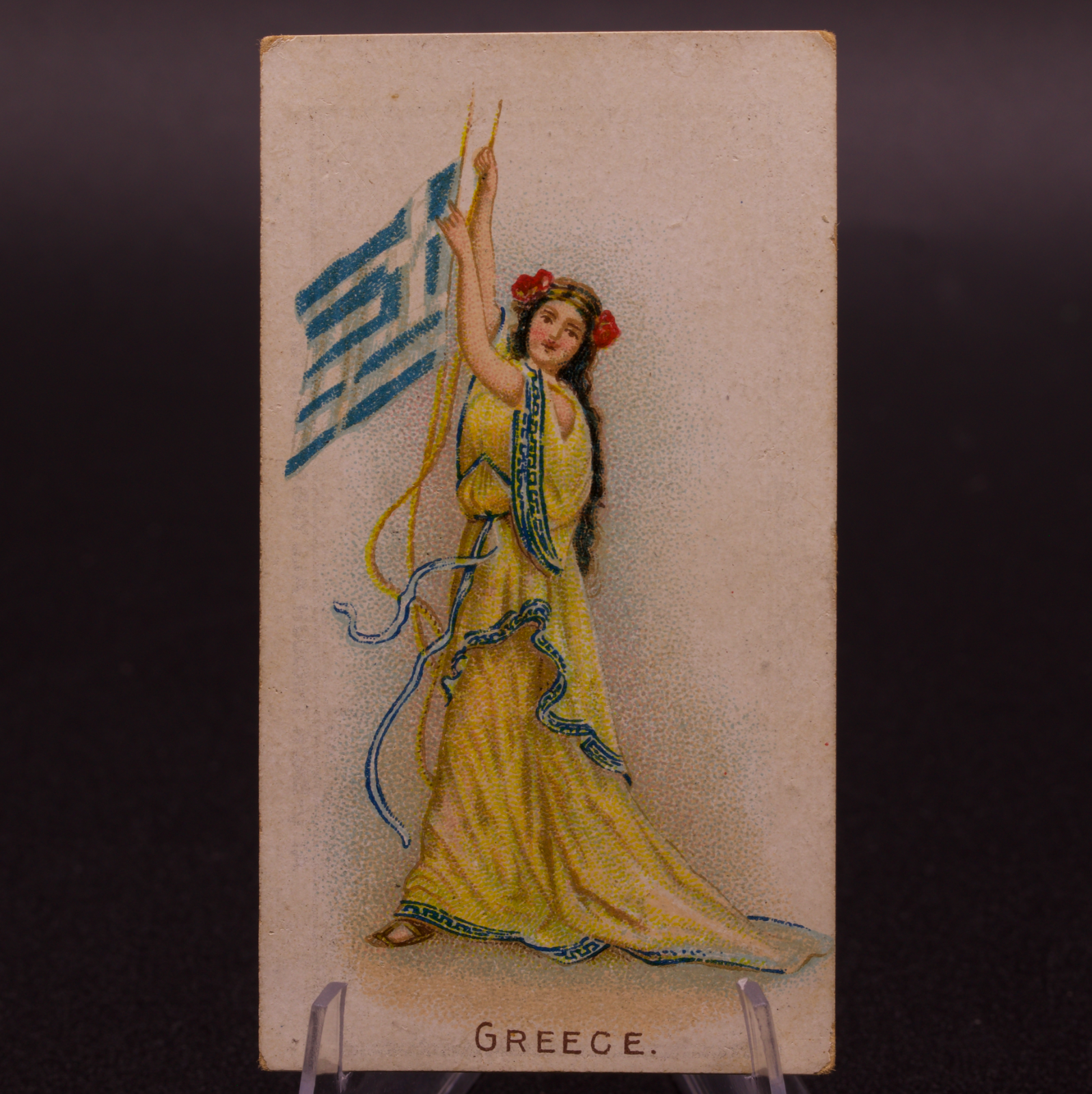 1910 Wills Flag Girls of All Nations Greece No. 7 Capstan Navy Cut Cigarette
