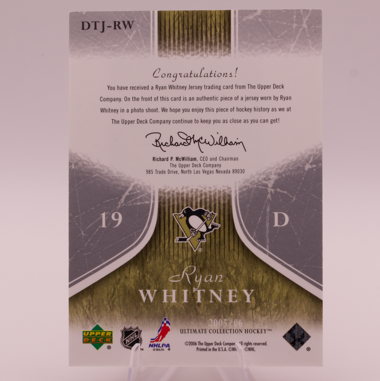 2005-06 Upper Deck Ultimate Collection Ryan Whitney Debut Threads Jersey /250