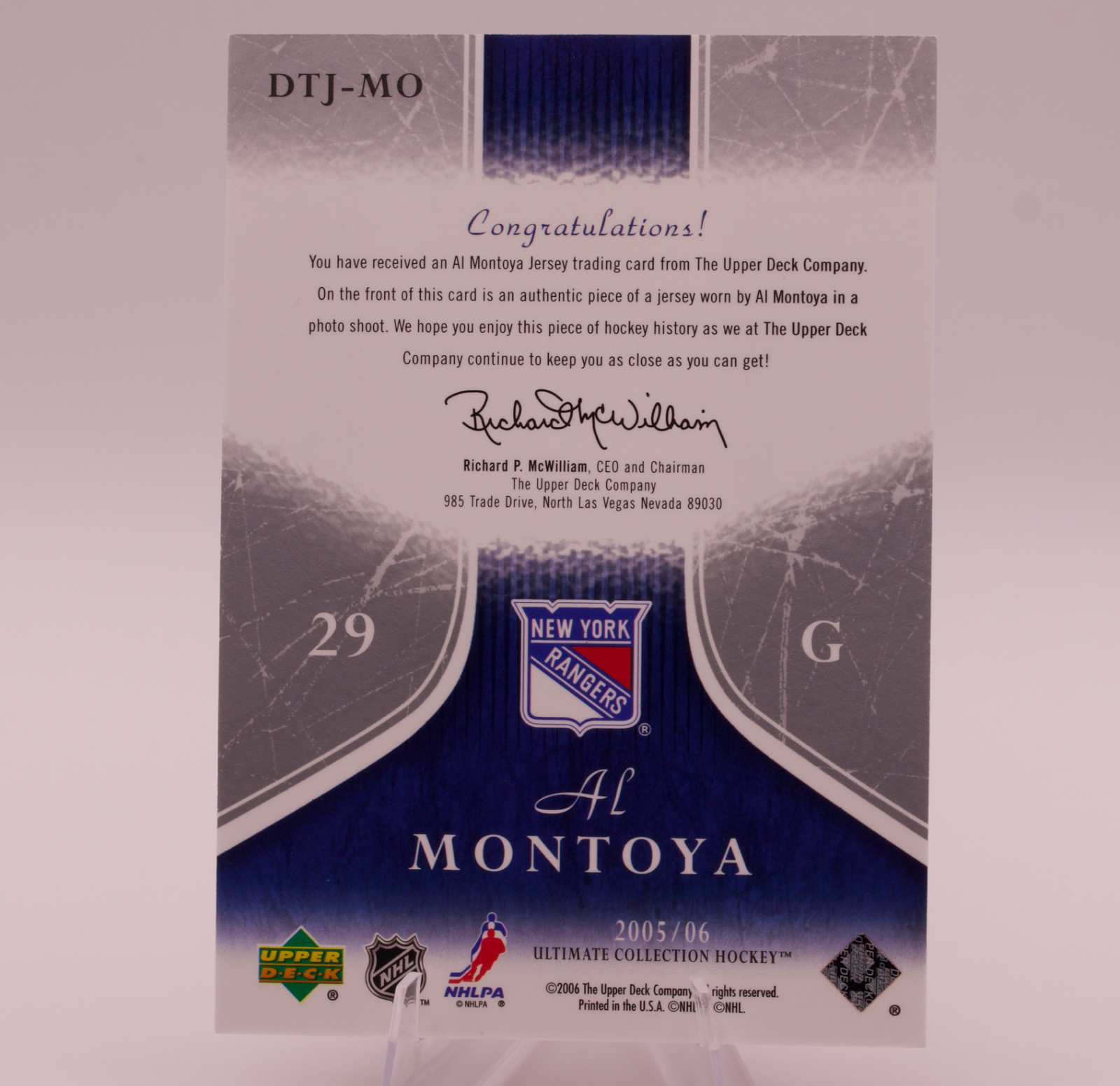 2005-06 Upper Deck Ultimate Collection Al Montoya Debut Threads Jersey /250