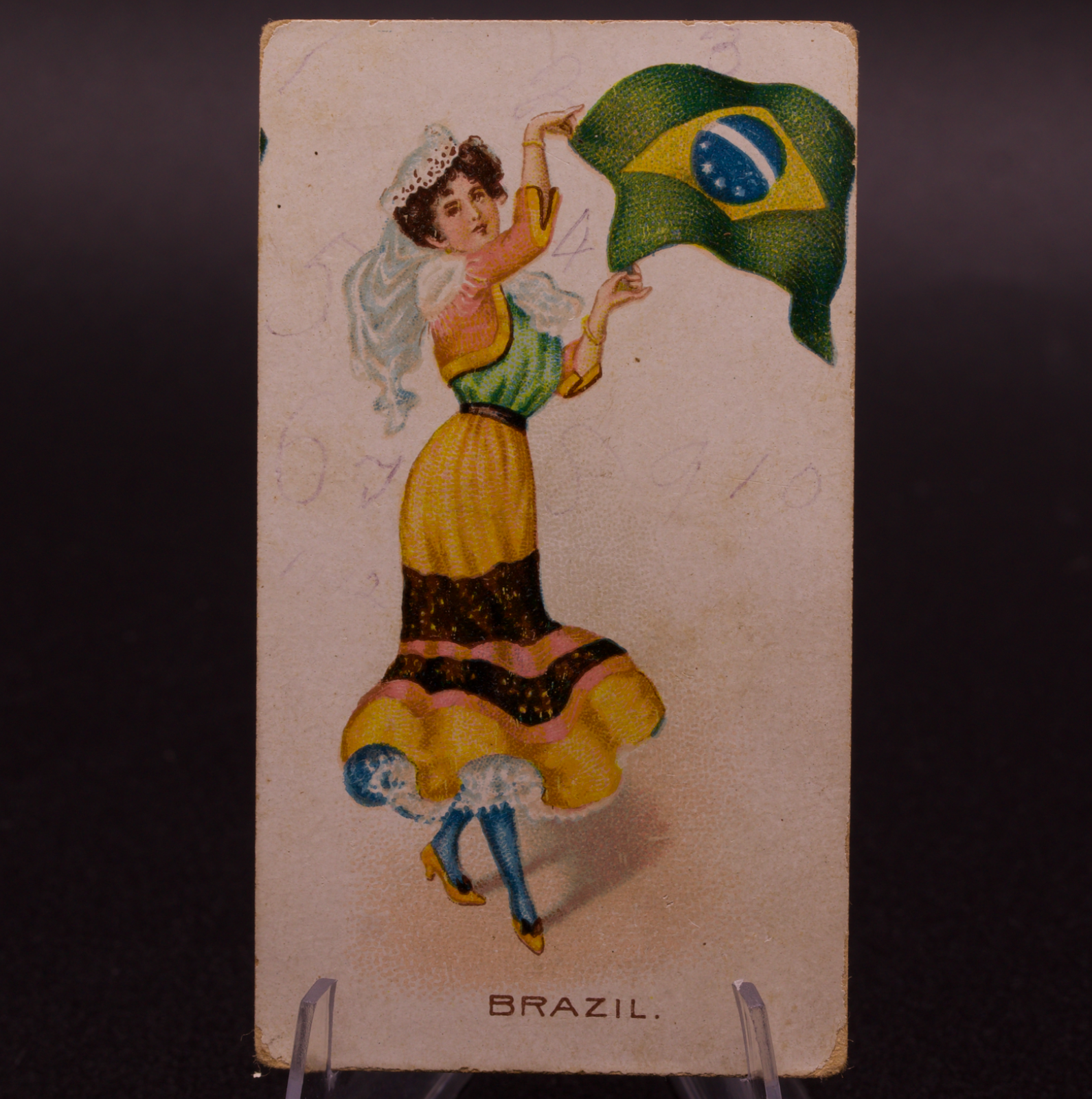 1908 Wills Flag Girls of All Nations Brazil No. 5 Capstan Navy Cut Cigarette
