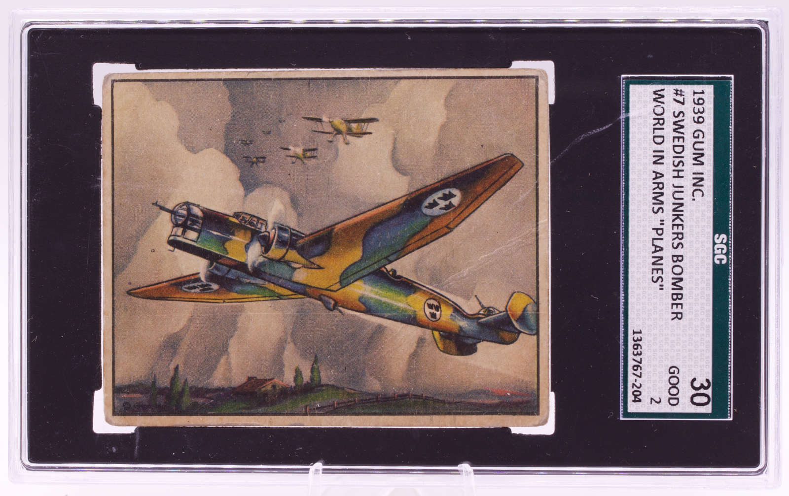 1939 Gum Inc World In Arms #7 Swedish Junkers Bomber SGC 2 Good Pre-War WWII