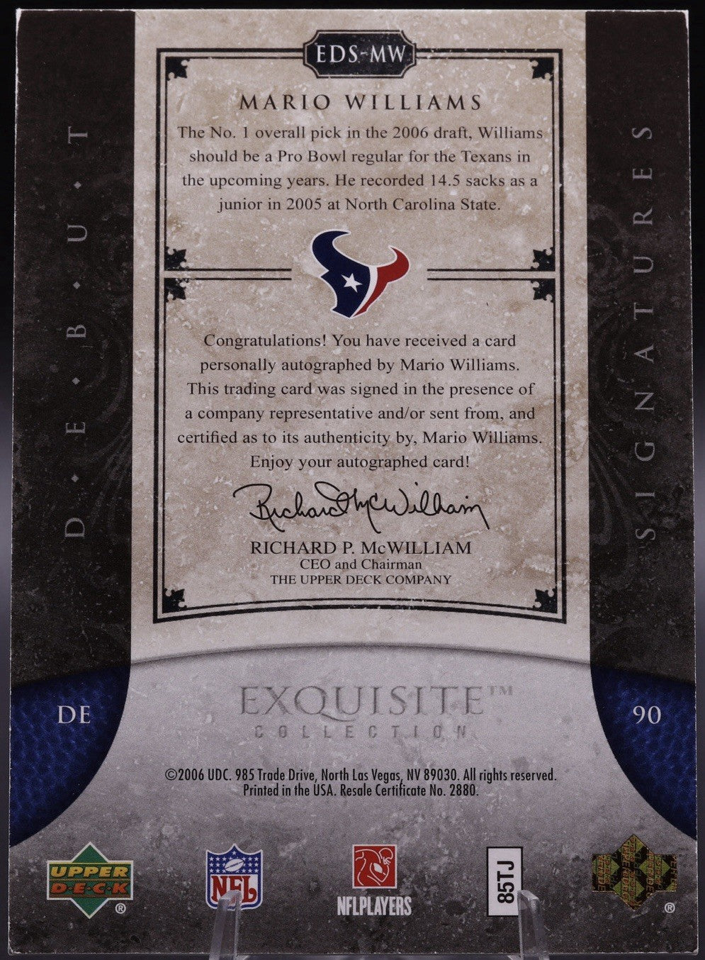 2006 Exquisite Mario Williams RC Auto /35 • Texans Debut Signatures • Upper Deck