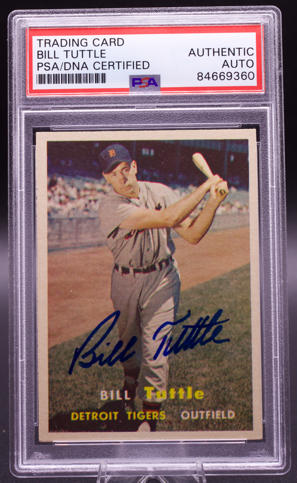 1957 Topps Bill Tuttle #72 PSA Authentic Auto Signed Detroit Tigers Vintage