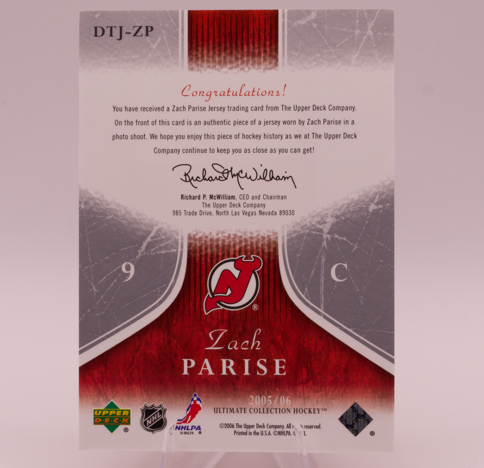 2005-06 Upper Deck Ultimate Collection Zach Parise Debut Threads Jersey /250