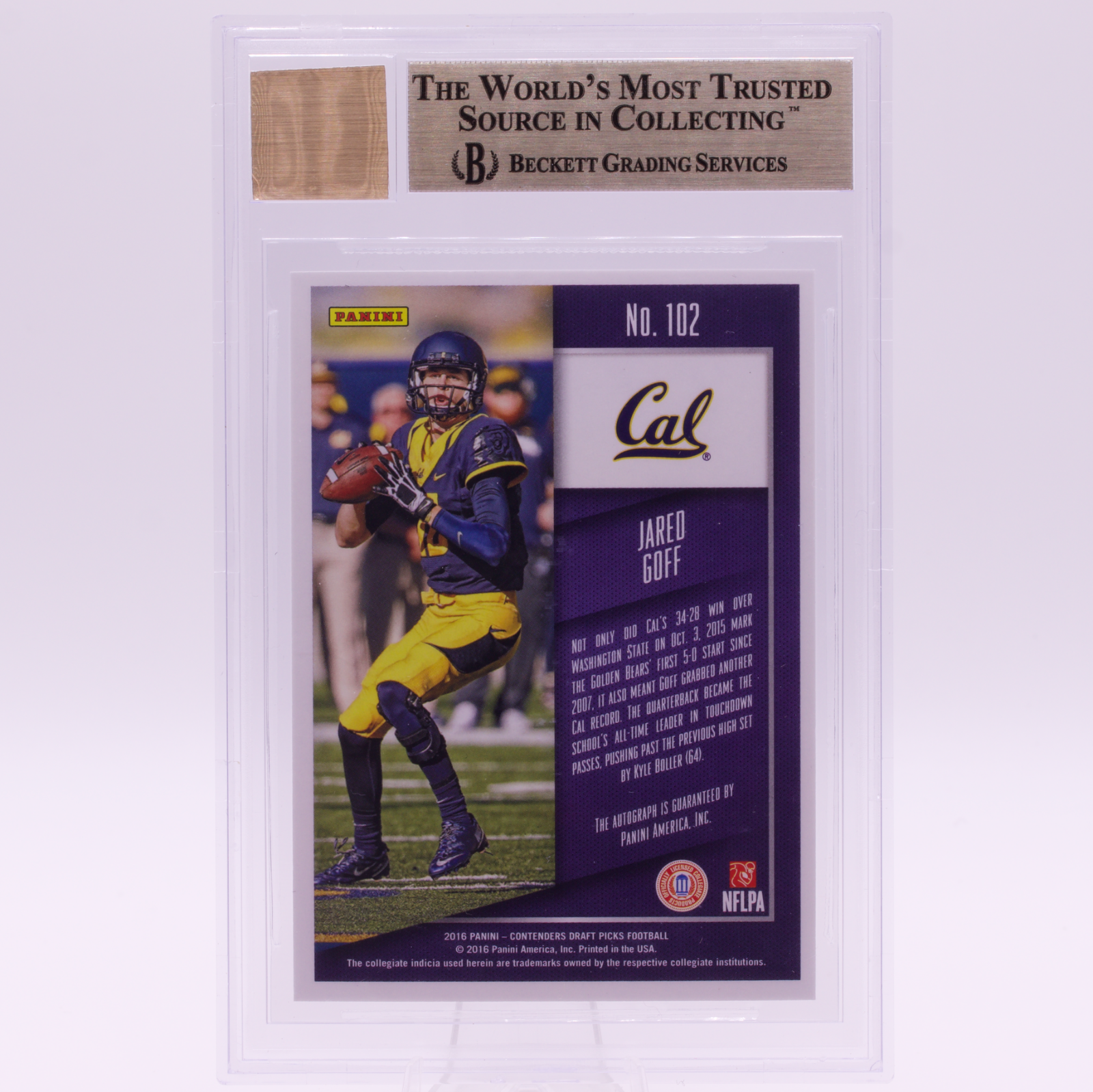 Jared Goff 2016 Contenders College Ticket Rookie Auto RC BGS 9.5 Lions #102A