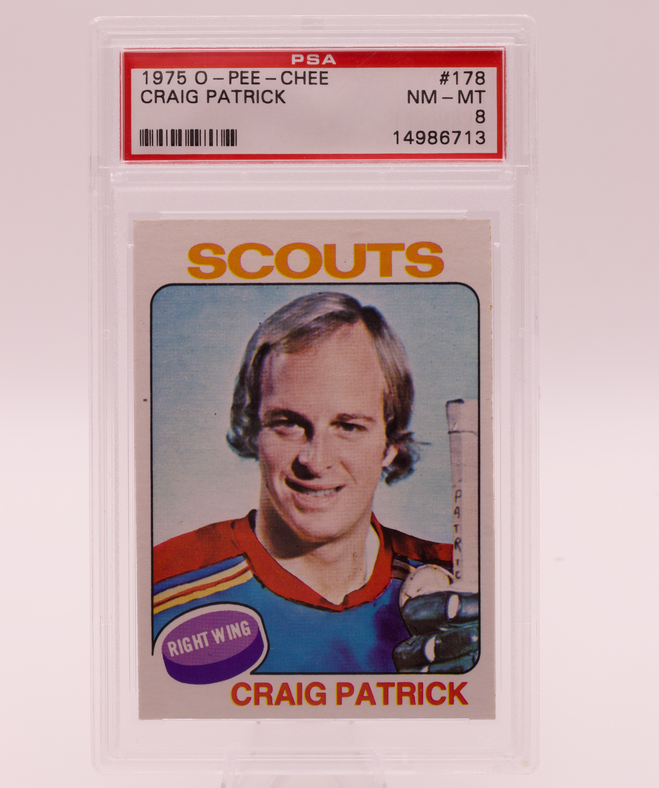 1975 O-Pee-Chee #178 Craig Patrick PSA 8 NM-MT Kansas City Scouts OPC Hockey