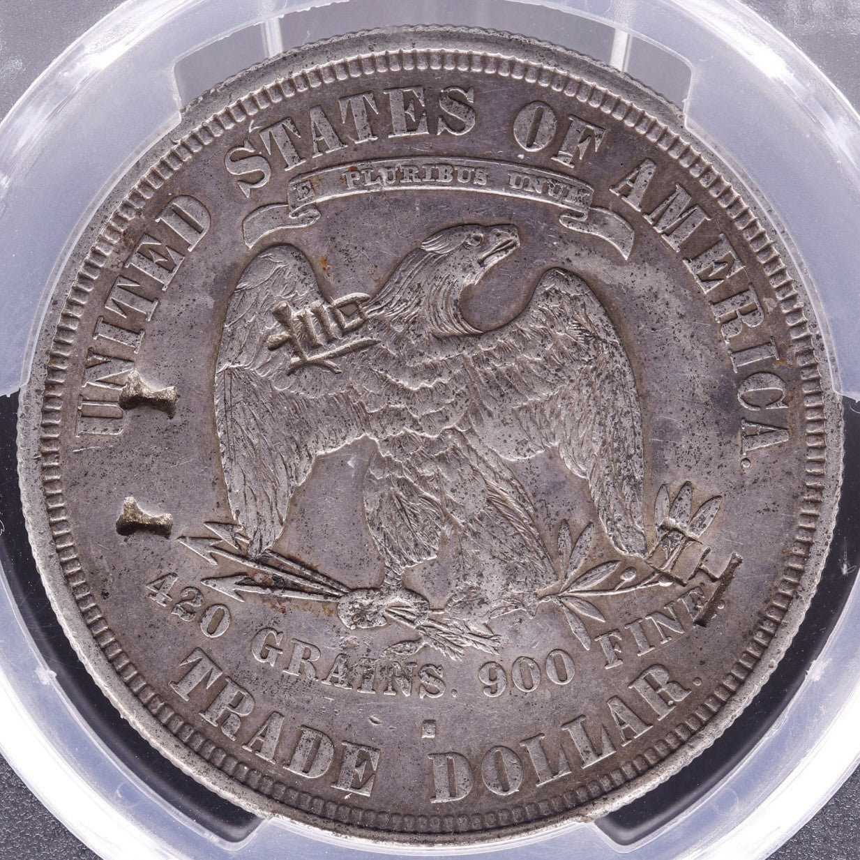1876-S Trade Dollar T$1 Silver PCGS Genuine Chopmarked Graffiti AU Detail