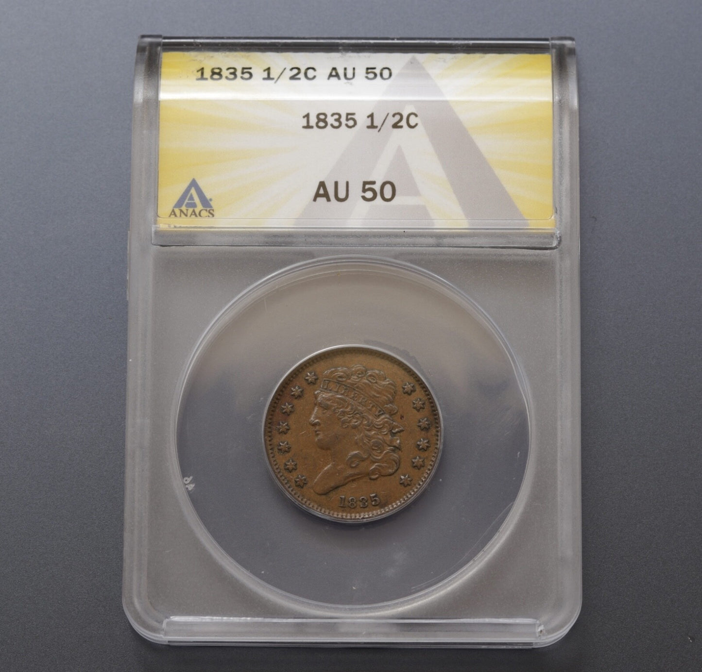 1835 Classic Head Half Cent ANACS AU50 Early Copper 1/2C Coin - Problem Free
