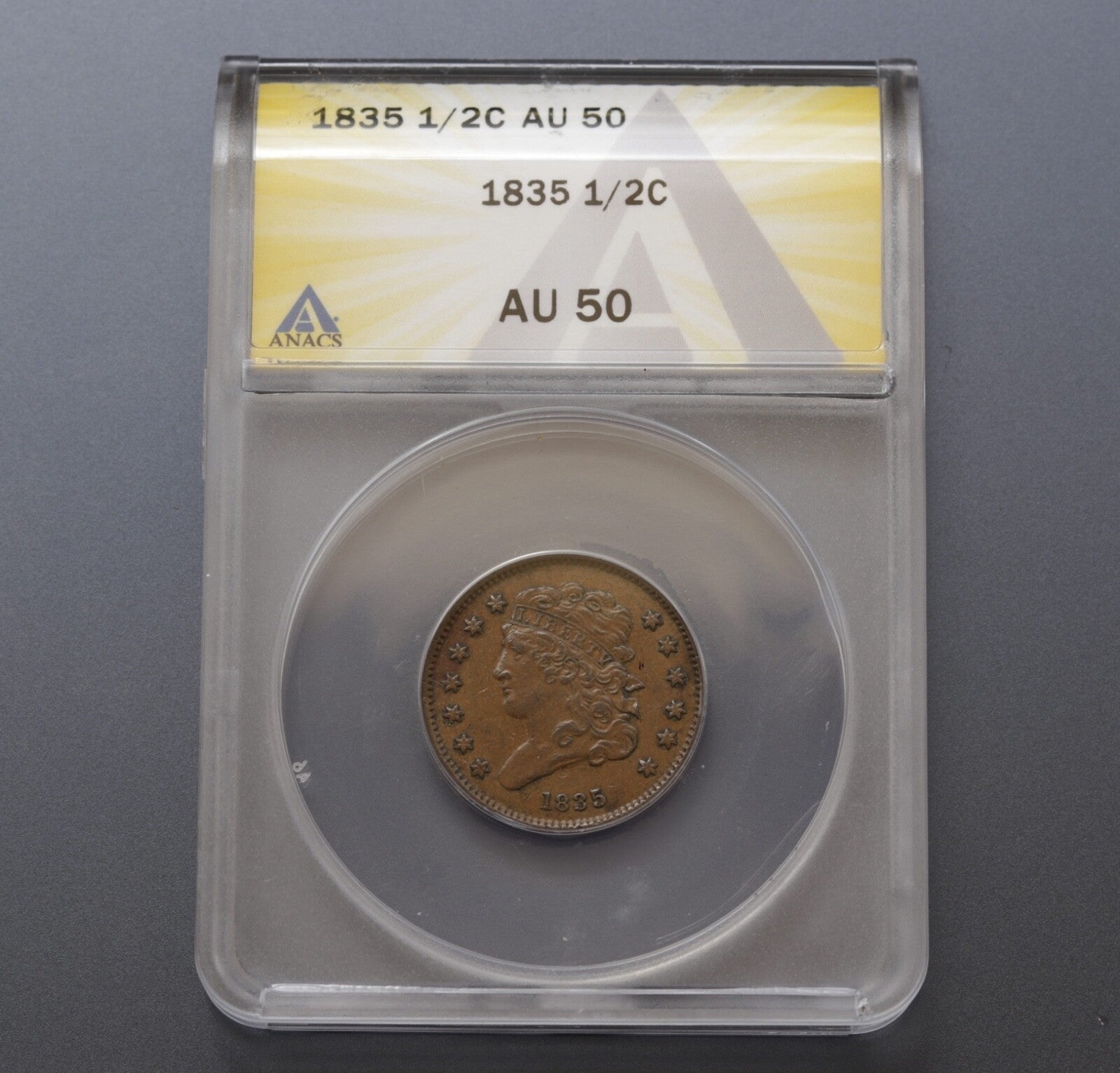 1835 Classic Head Half Cent ANACS AU50 Early Copper 1/2C Coin - Problem Free