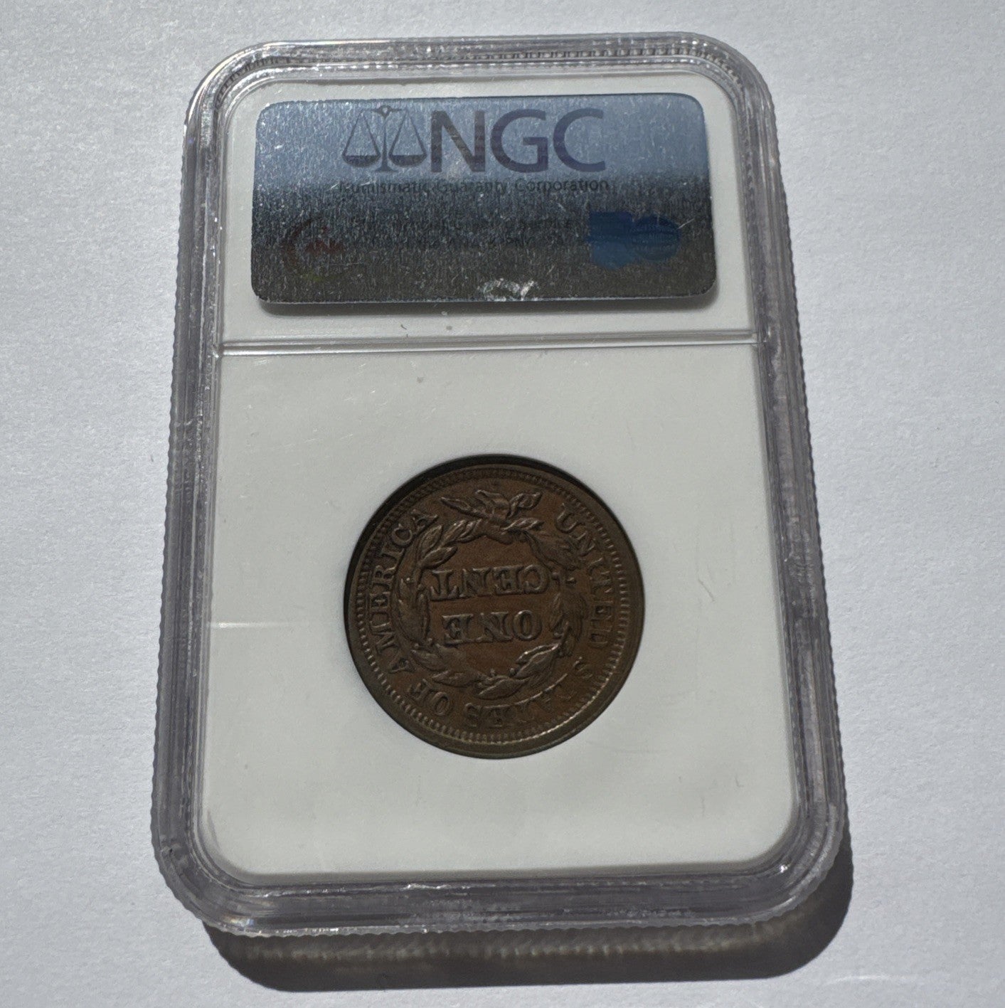 1857 Large Cent – Large Date – NGC AU58 BN – Late Issue Braided Hair Copper Coin