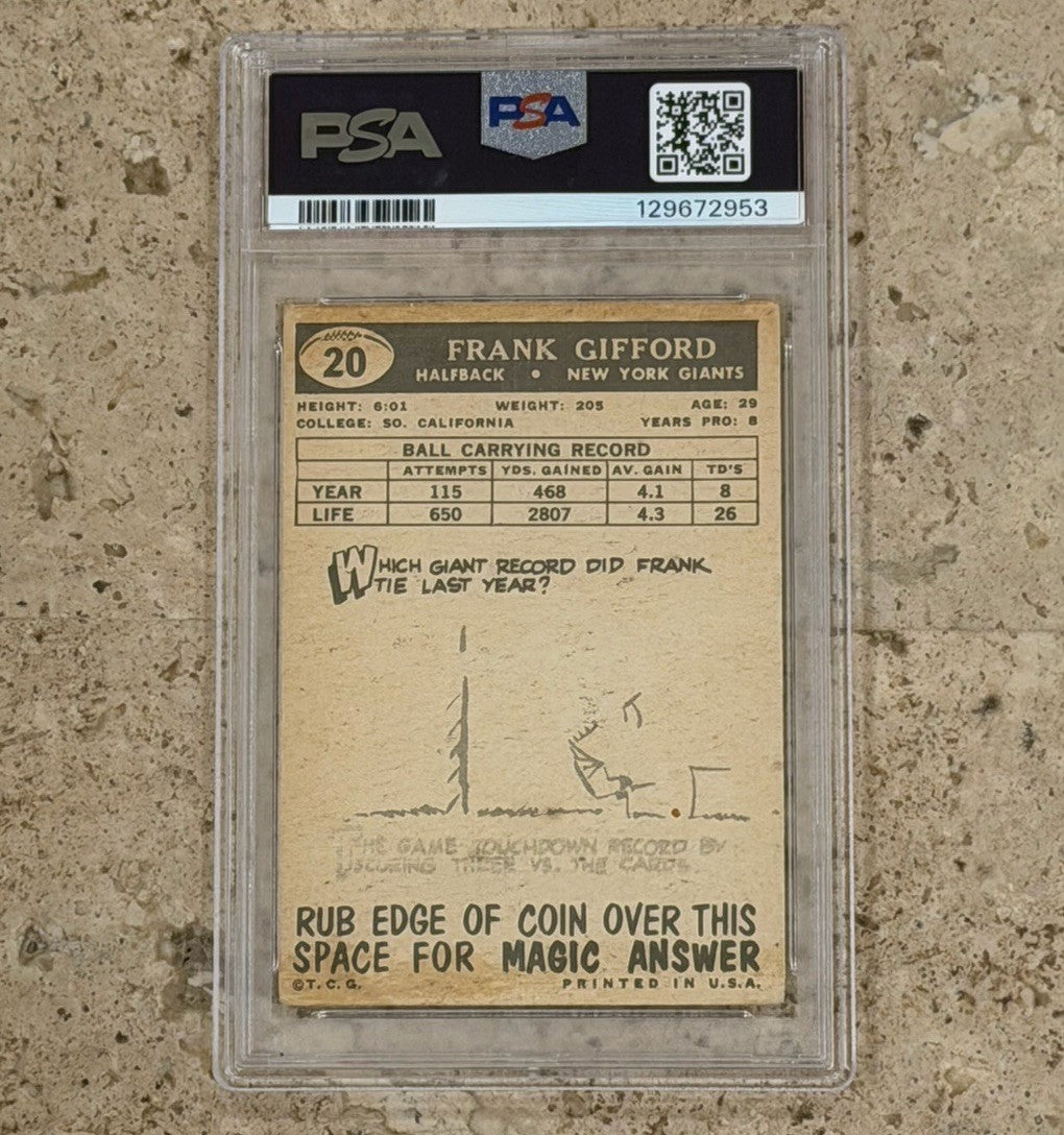 1959 Topps Frank Gifford #20 PSA 1.5 FR New York Giants HOF Vintage Football
