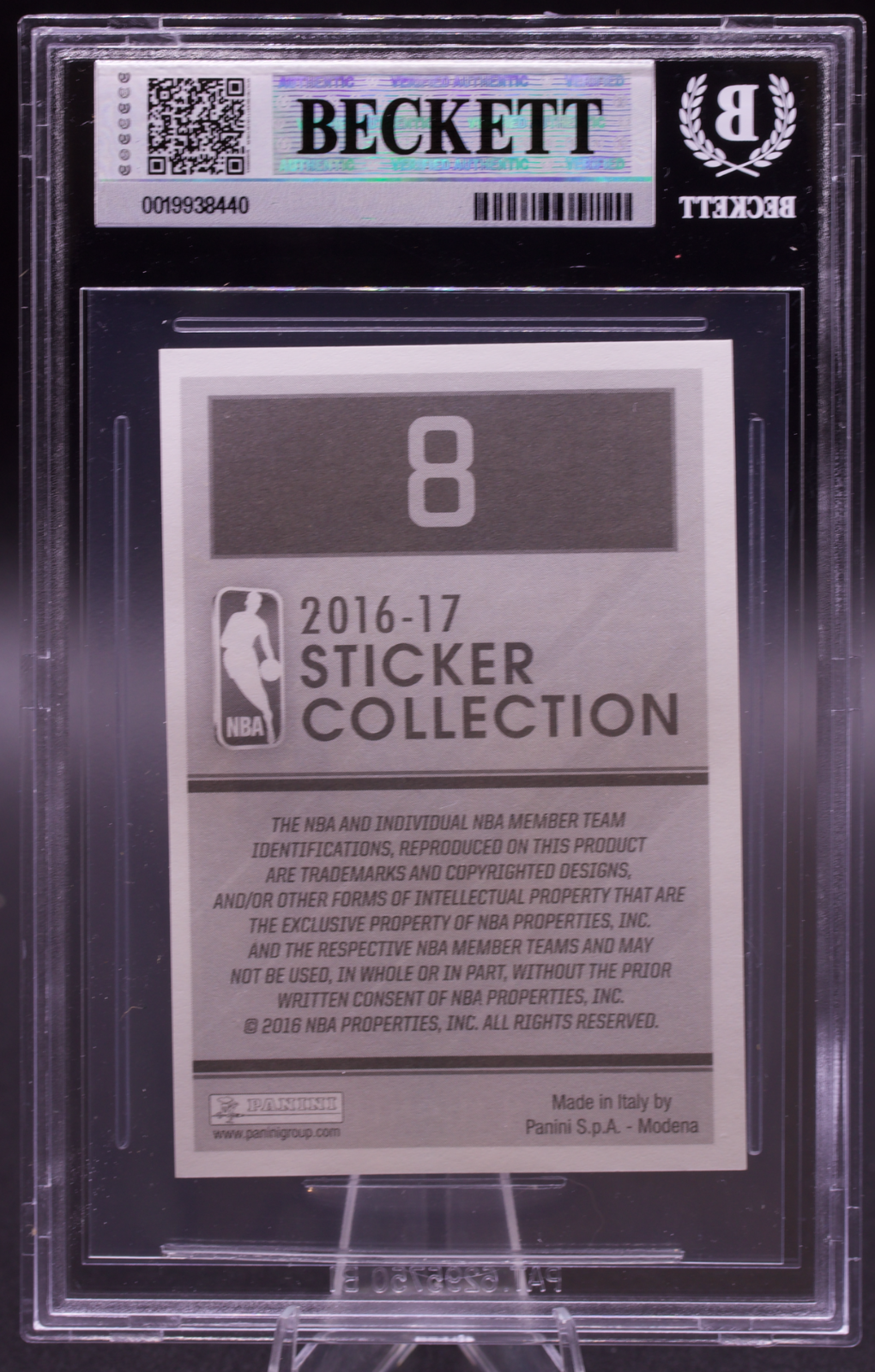 2016-17 Panini European Sticker Kobe Bryant #8 New BGS Holder 7.5 NM+ Lakers