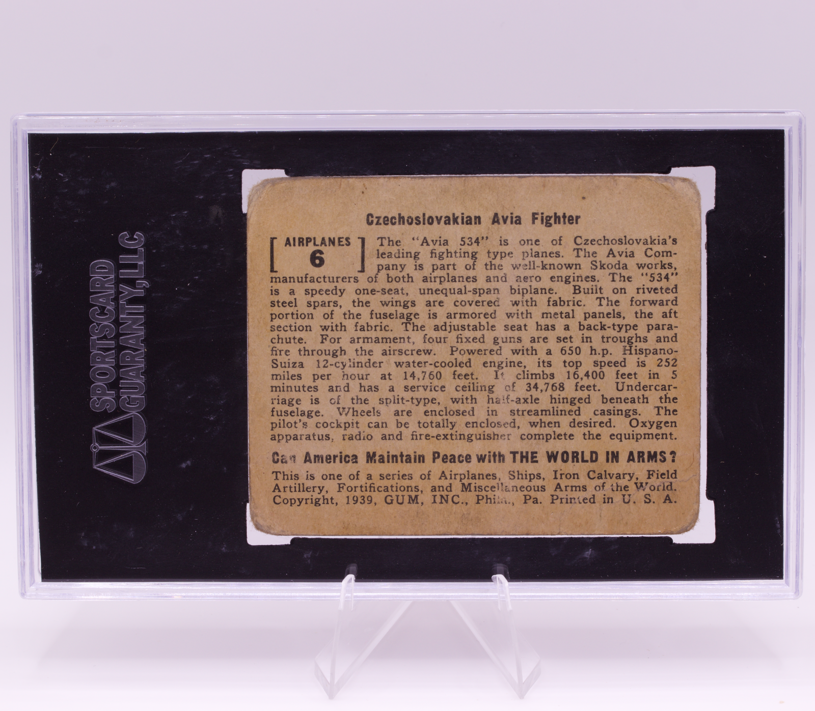 1939 Gum Inc #6 Czechoslovakian Avia Fighter World in Arms SGC 1.5