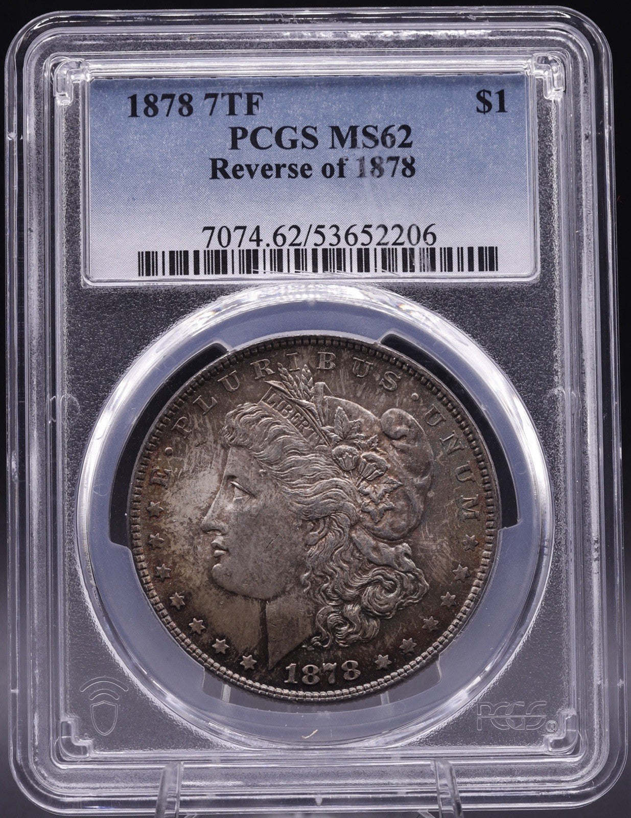 1878 $1 Morgan Dollar PCGS MS62 7TF Reverse of 78 Key Variety Toned