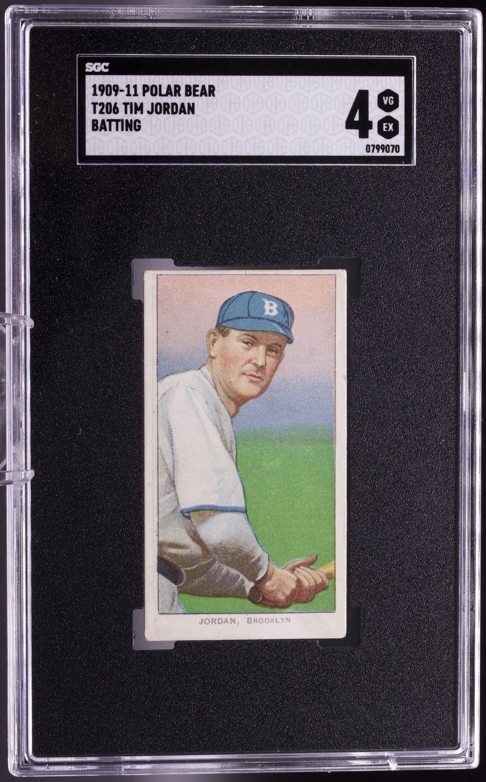 1909-11 T206 Tim Jordan Batting Polar Bear Back SGC 4 VG-EX