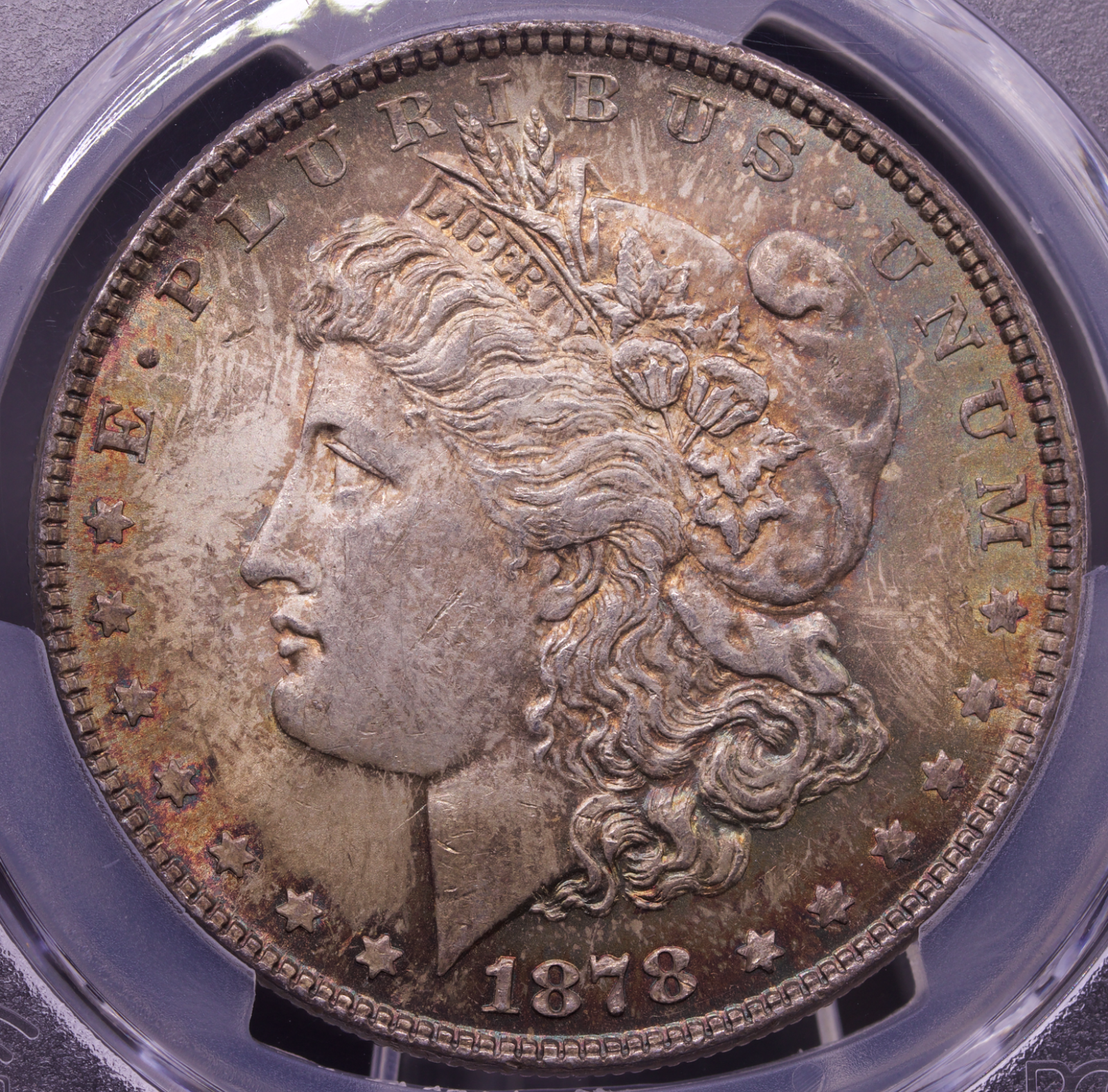 1878 $1 Morgan Dollar PCGS MS62 7TF Reverse of 78 Key Variety Toned