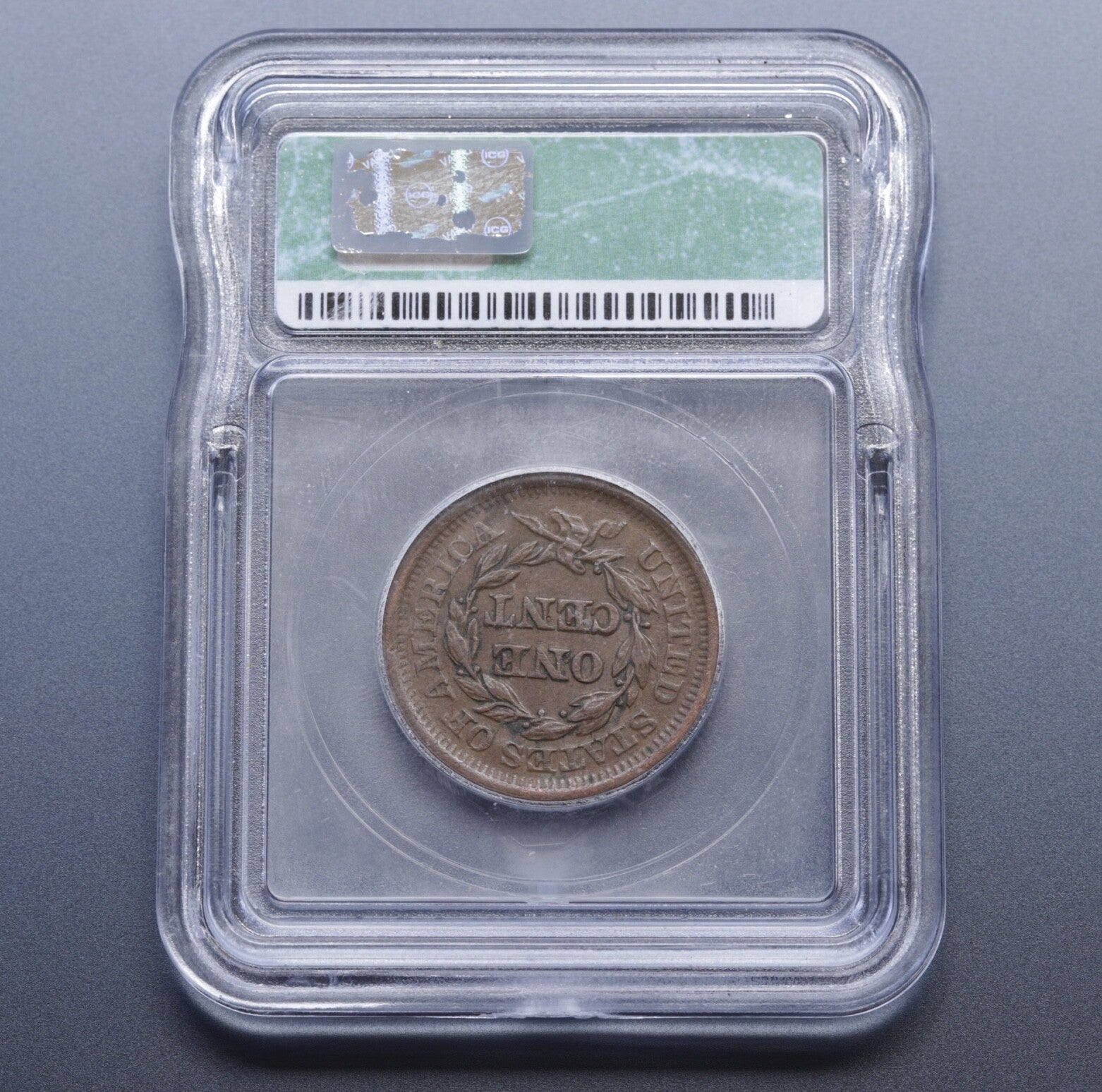1851 Large Cent Liberty Head ICG AU58 Details Corroded Cleaned Copper Coin